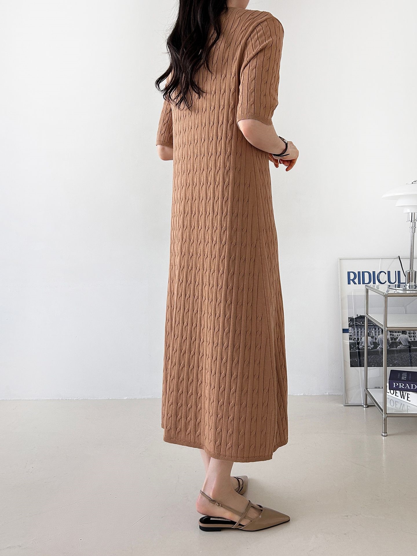ニットラウンドネックケーブルロング半袖ワンピース | 詳細画像26