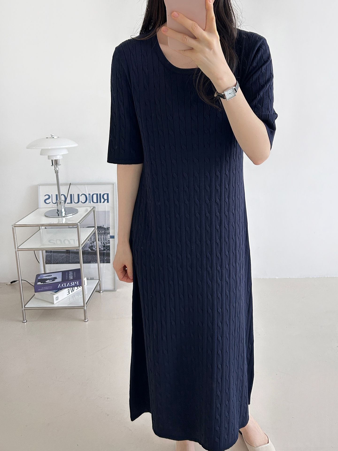 ニットラウンドネックケーブルロング半袖ワンピース | 詳細画像28