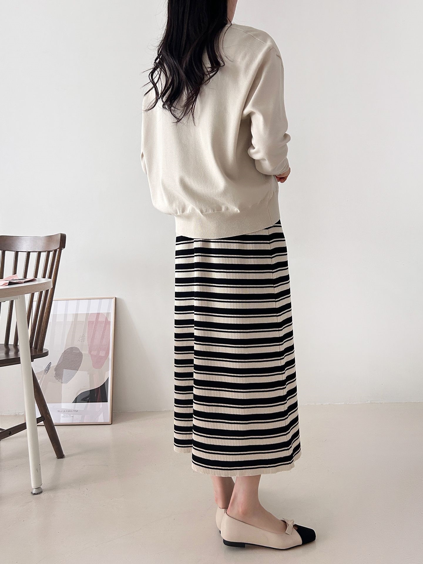 ニットラウンドネックロングボーダーワンピースカーディガンアンサンブル | 詳細画像24