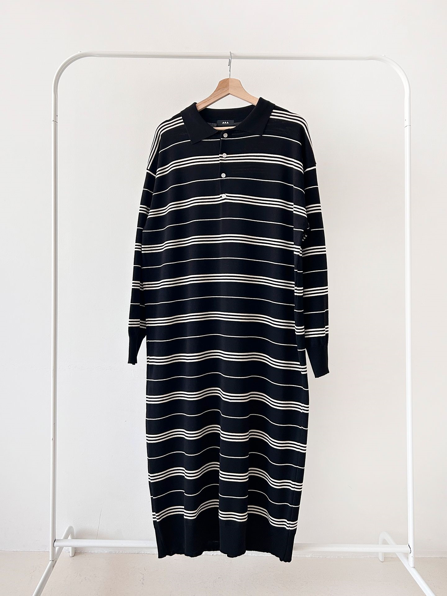 ニットボタンカラーロング長袖ボーダーワンピース | 詳細画像36