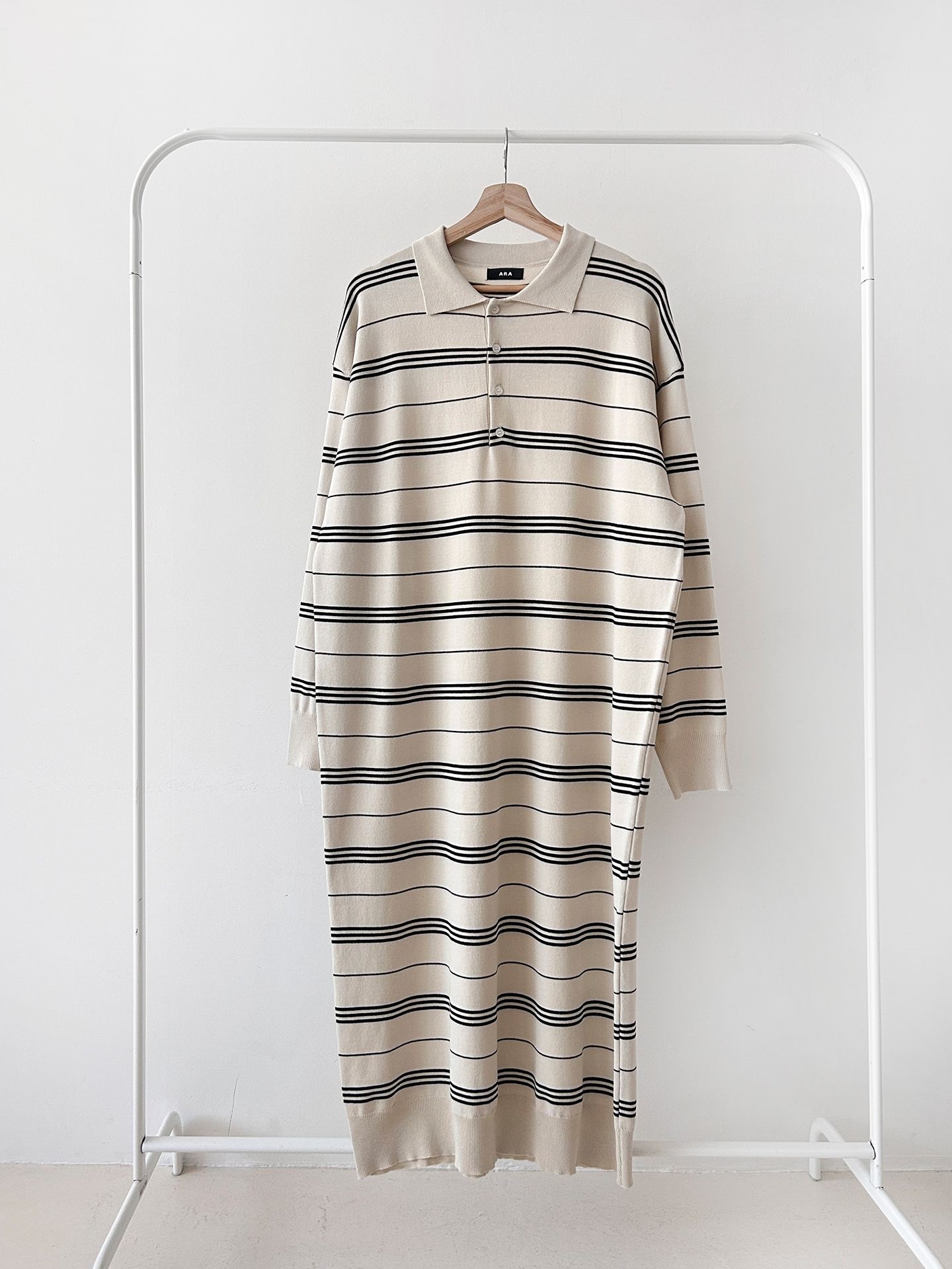 ニットボタンカラーロング長袖ボーダーワンピース | 詳細画像34