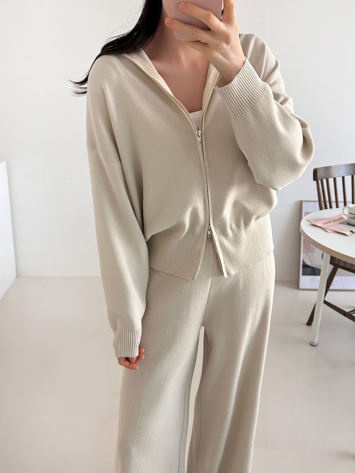 ジップアップハイネックダブルジップウエストゴムセットアップパンツカーディガン | 詳細画像4