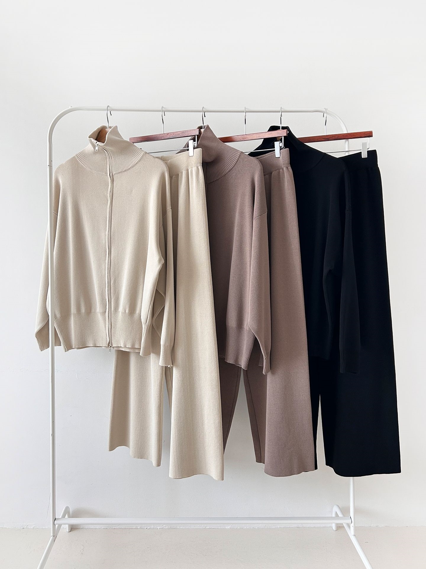 ジップアップハイネックダブルジップウエストゴムセットアップパンツカーディガン | 詳細画像2