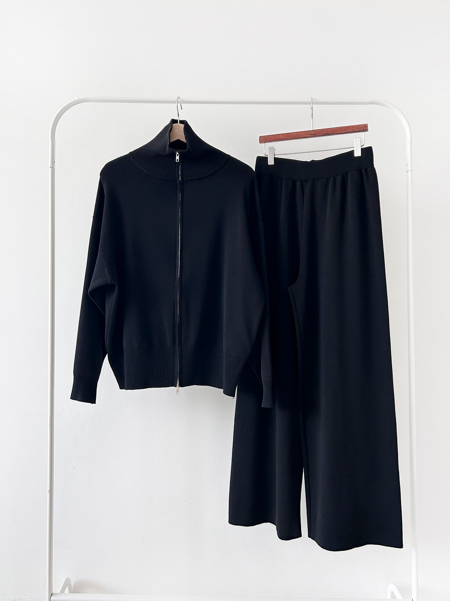 ジップアップハイネックダブルジップウエストゴムセットアップパンツカーディガン | 詳細画像38