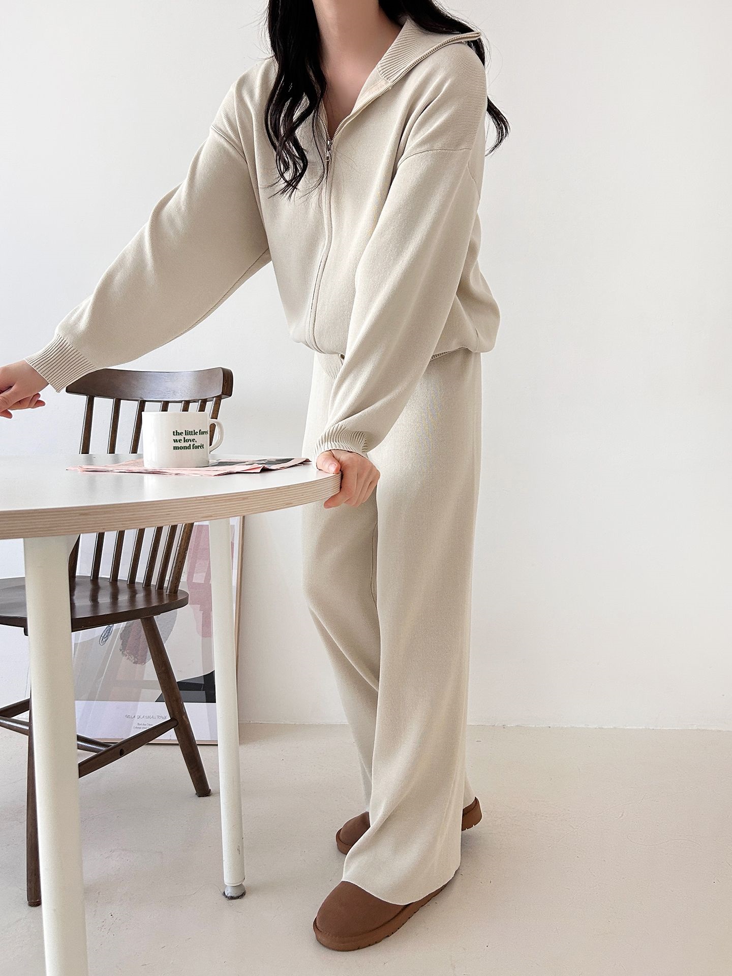 ジップアップハイネックダブルジップウエストゴムセットアップパンツカーディガン | 詳細画像12