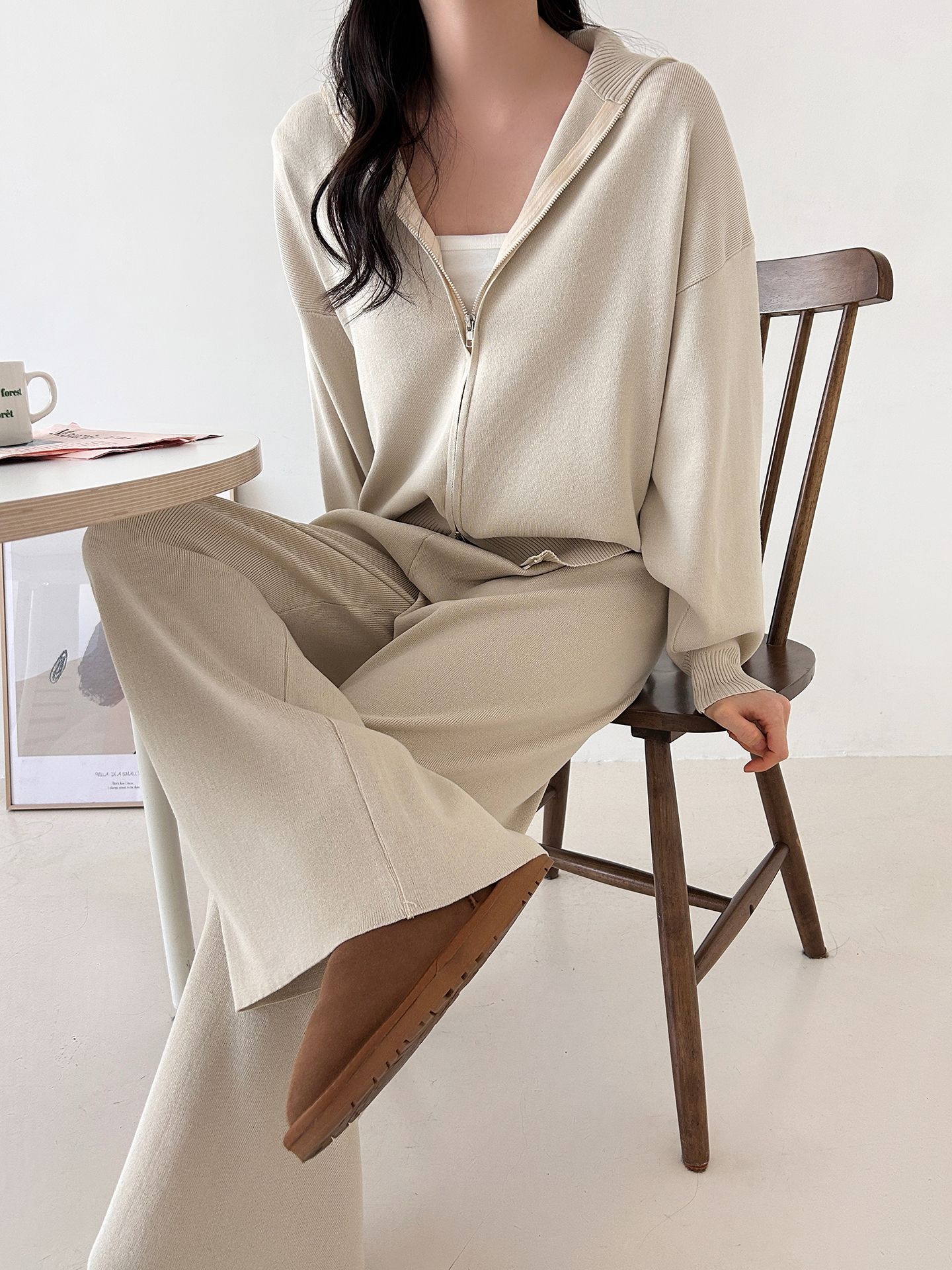 ジップアップハイネックダブルジップウエストゴムセットアップパンツカーディガン | 詳細画像14