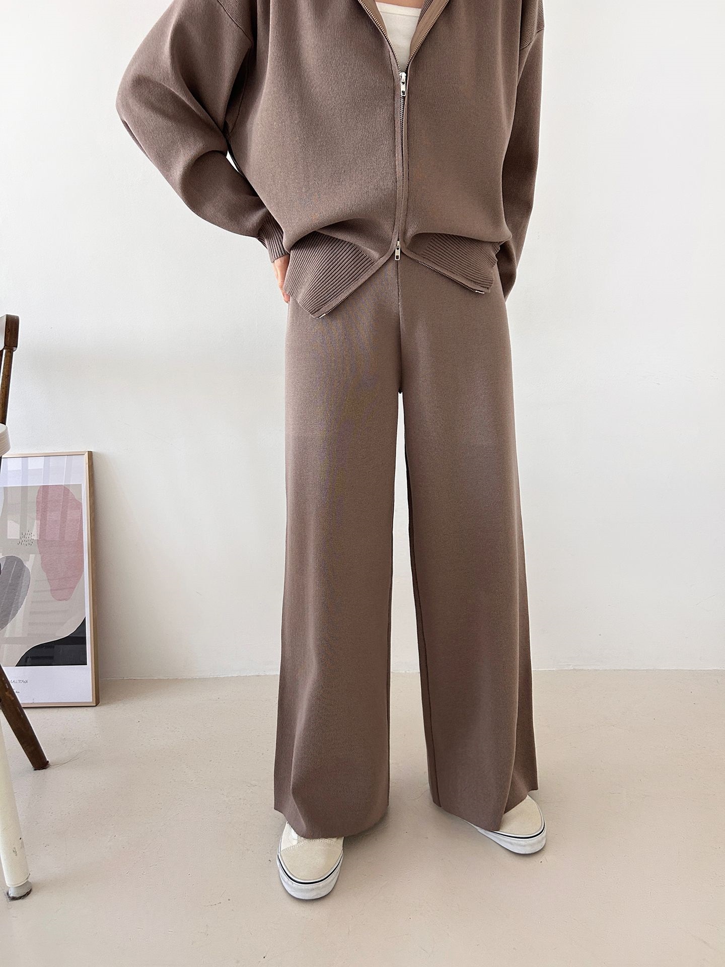 ジップアップハイネックダブルジップウエストゴムセットアップパンツカーディガン | 詳細画像16