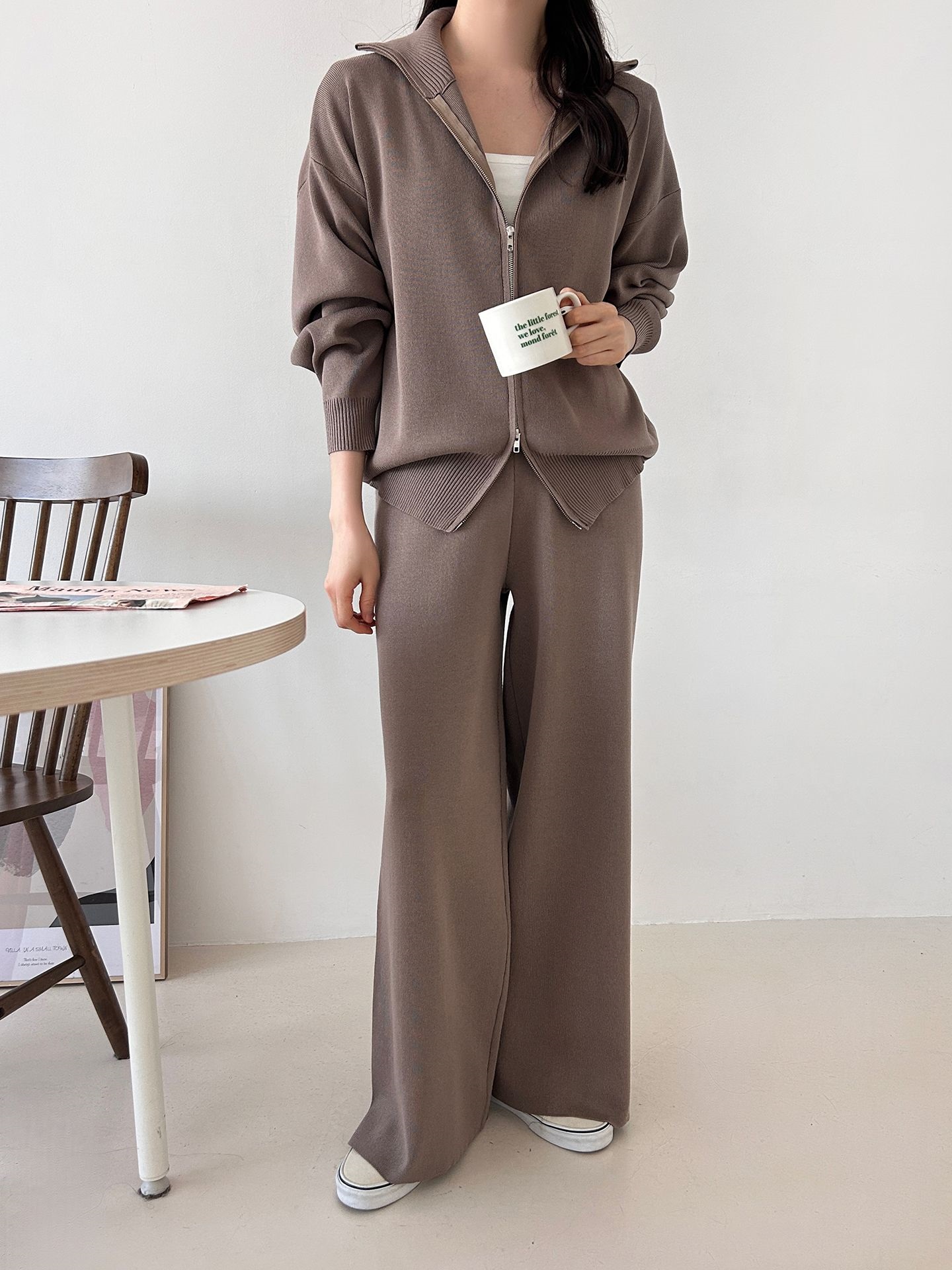 ジップアップハイネックダブルジップウエストゴムセットアップパンツカーディガン | 詳細画像17