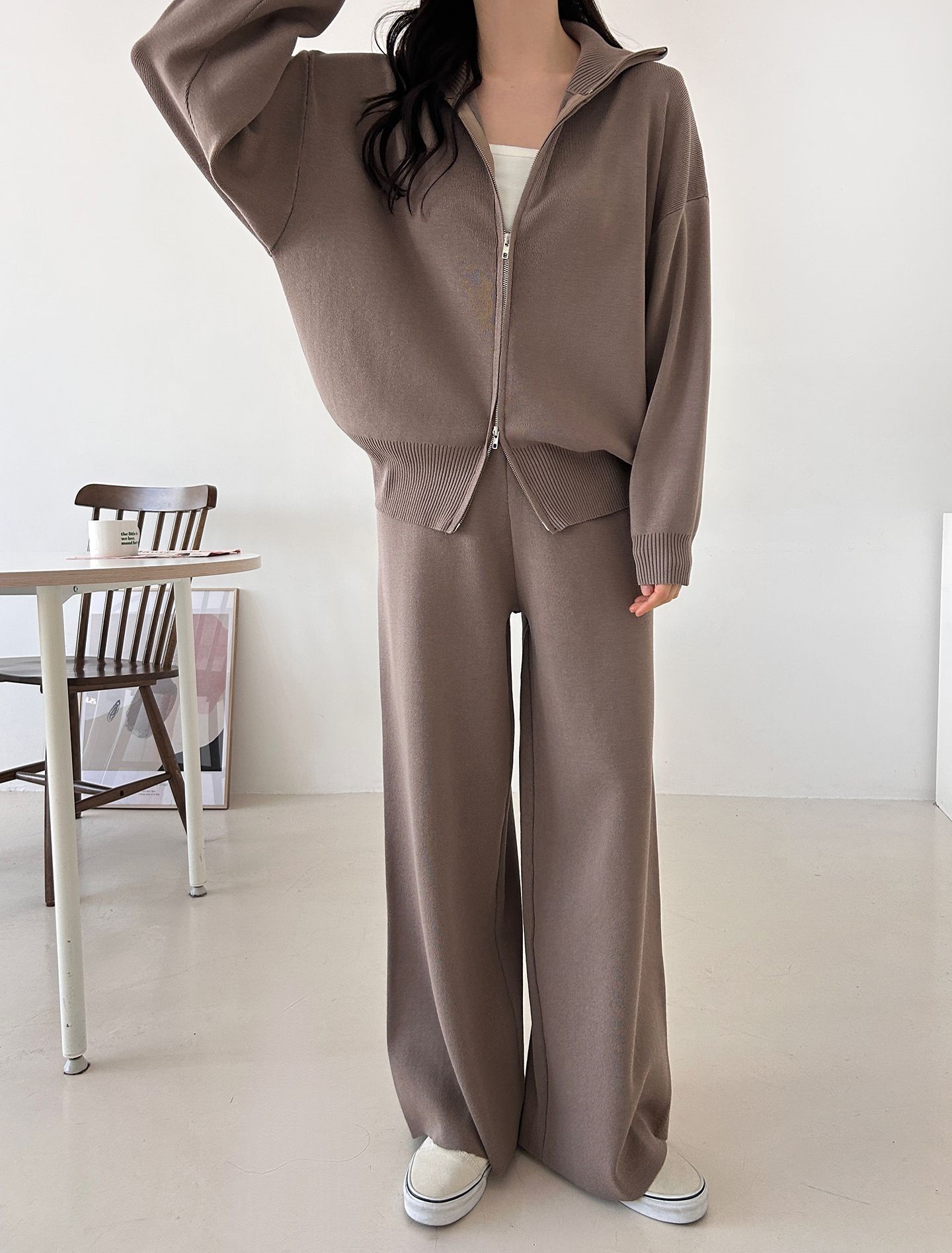 ジップアップハイネックダブルジップウエストゴムセットアップパンツカーディガン | 詳細画像20