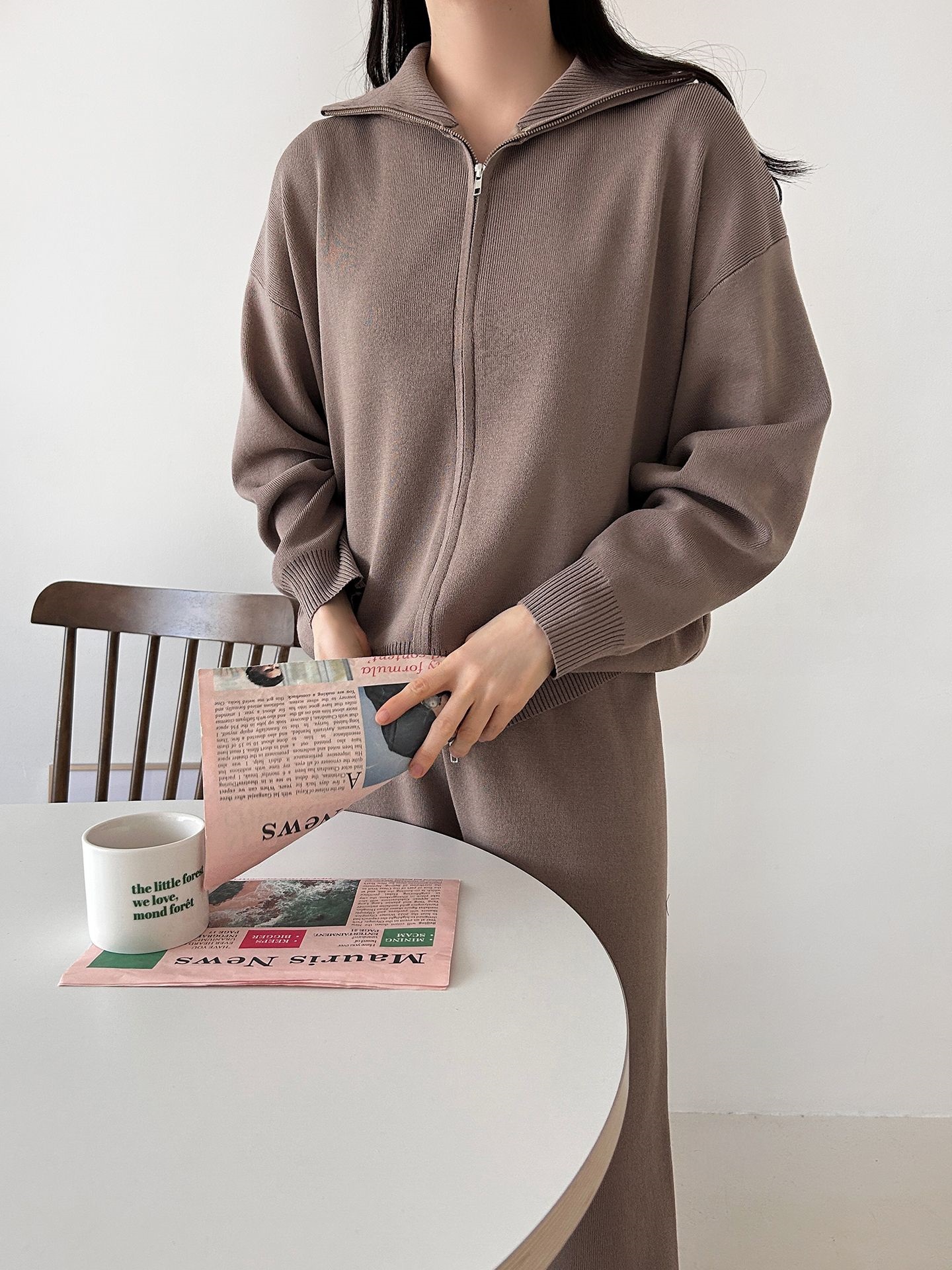 ジップアップハイネックダブルジップウエストゴムセットアップパンツカーディガン | 詳細画像21