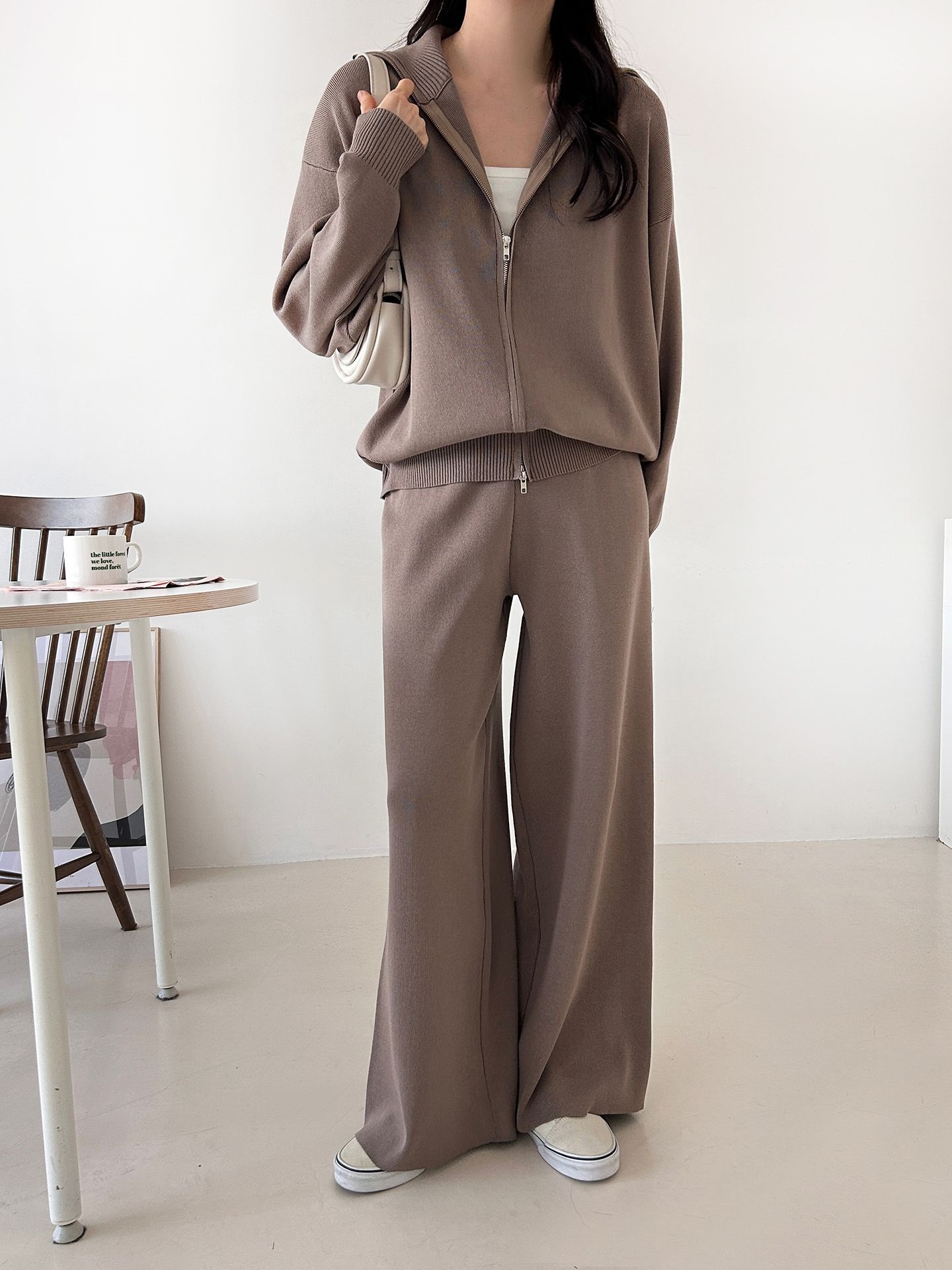 ジップアップハイネックダブルジップウエストゴムセットアップパンツカーディガン | 詳細画像22