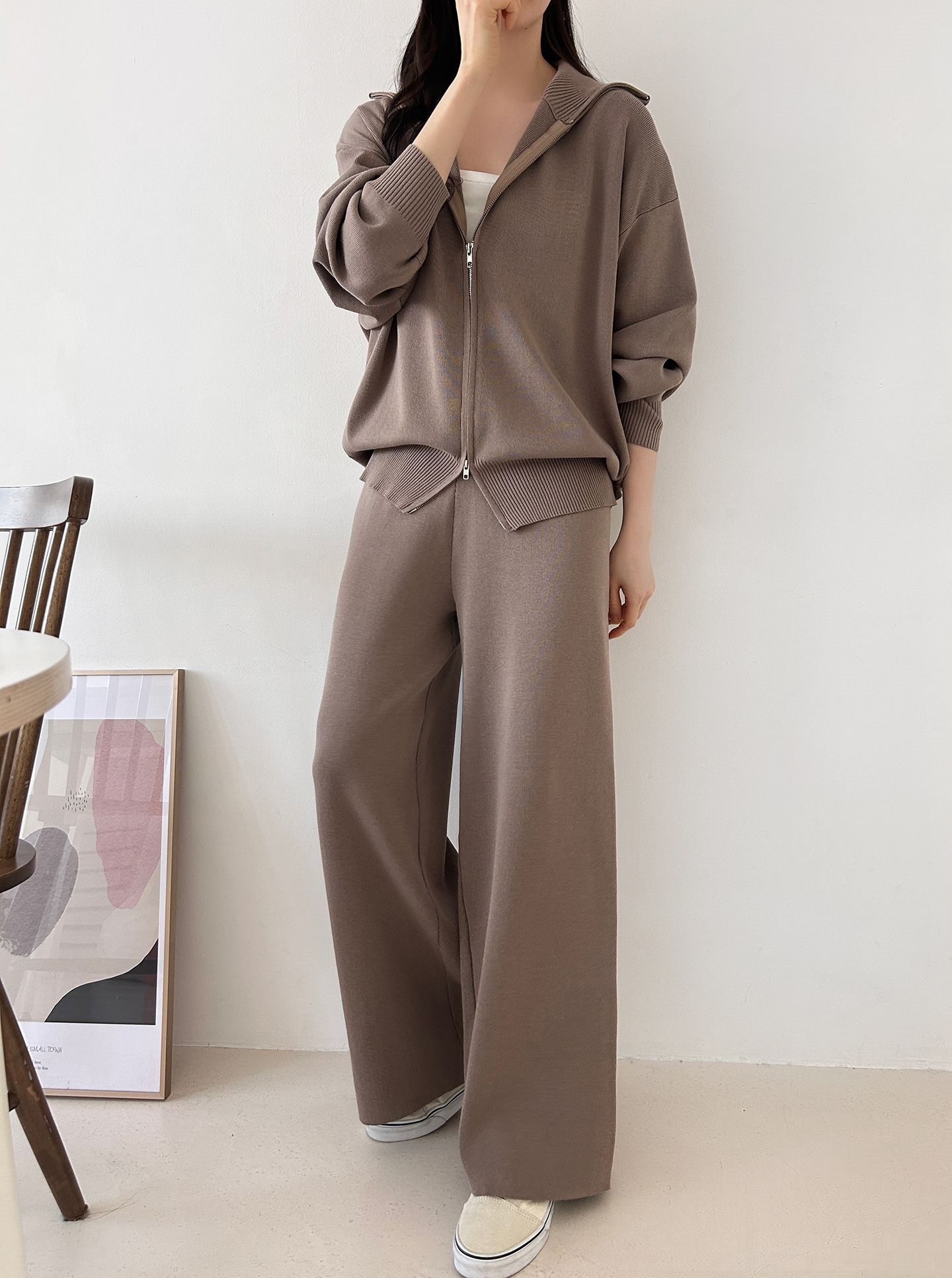 ジップアップハイネックダブルジップウエストゴムセットアップパンツカーディガン | 詳細画像23