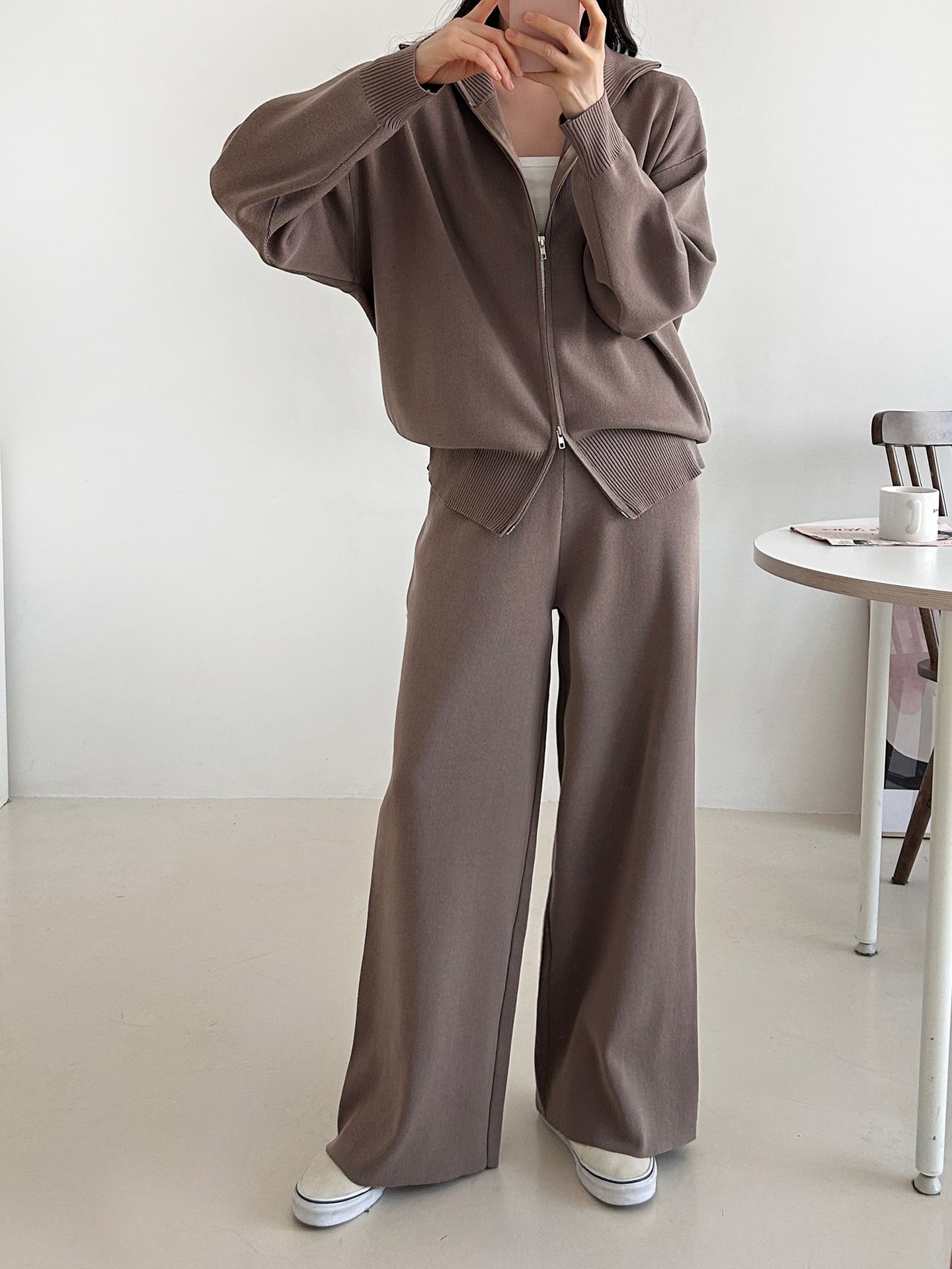 ジップアップハイネックダブルジップウエストゴムセットアップパンツカーディガン | 詳細画像24