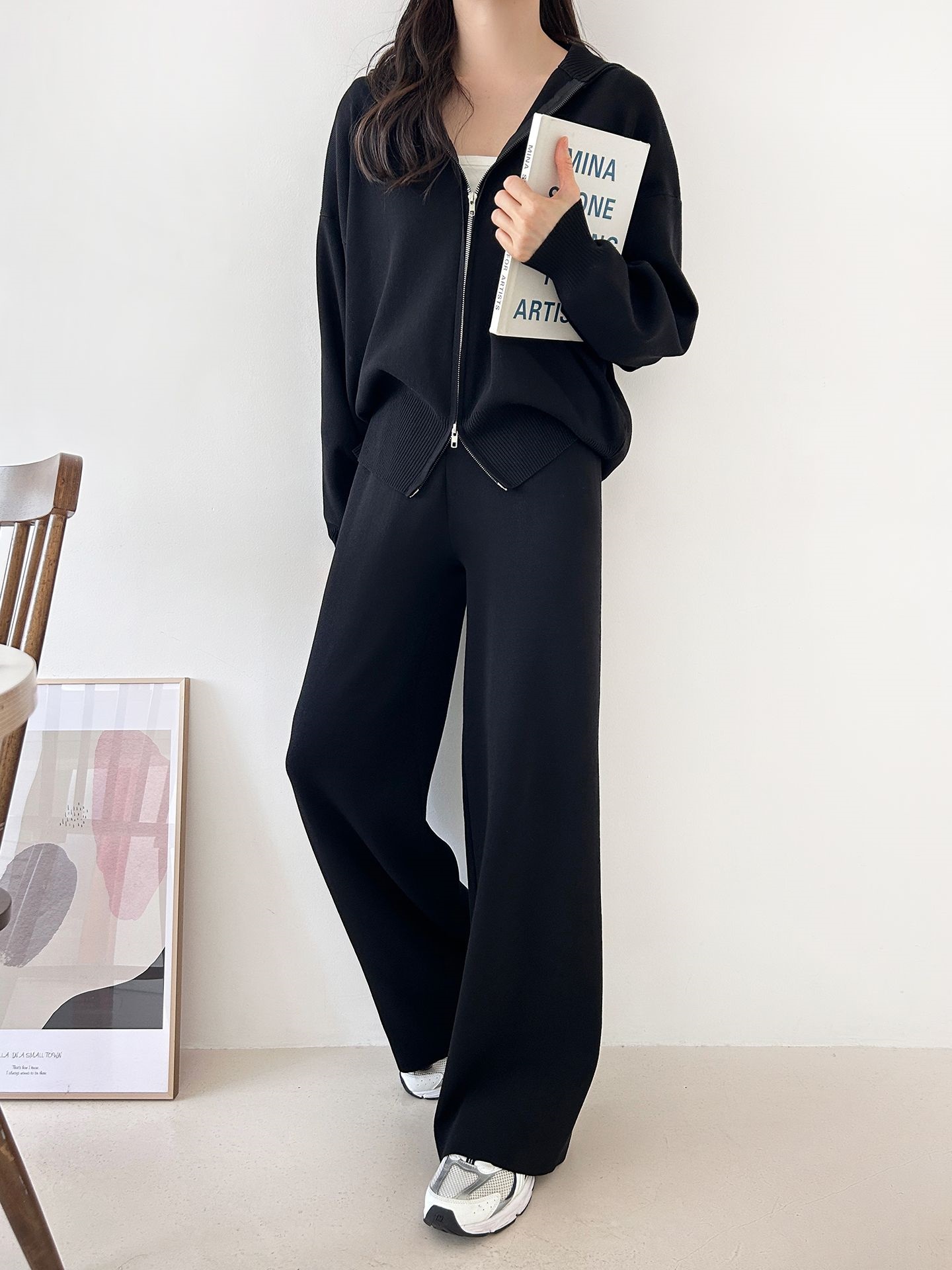 ジップアップハイネックダブルジップウエストゴムセットアップパンツカーディガン | 詳細画像27