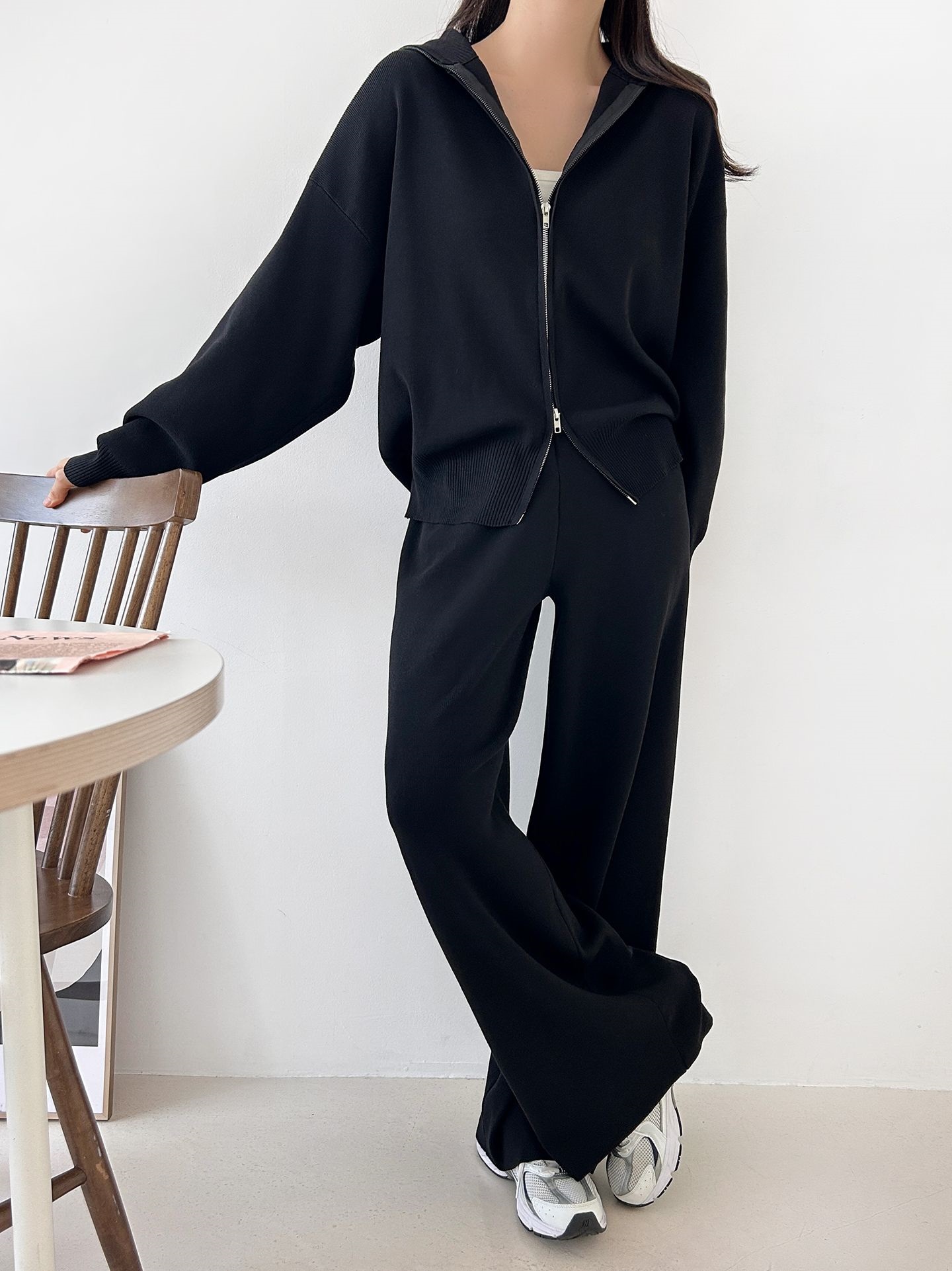 ジップアップハイネックダブルジップウエストゴムセットアップパンツカーディガン | 詳細画像28