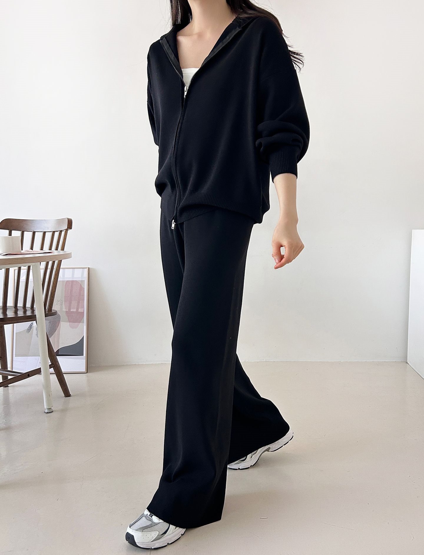ジップアップハイネックダブルジップウエストゴムセットアップパンツカーディガン | 詳細画像29