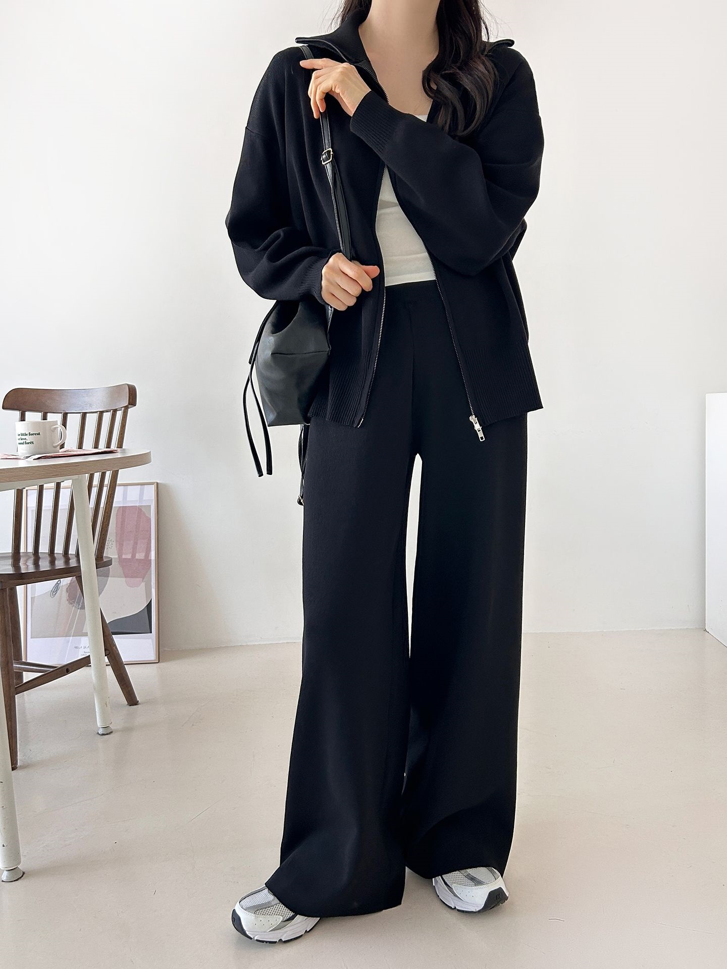 ジップアップハイネックダブルジップウエストゴムセットアップパンツカーディガン | 詳細画像30