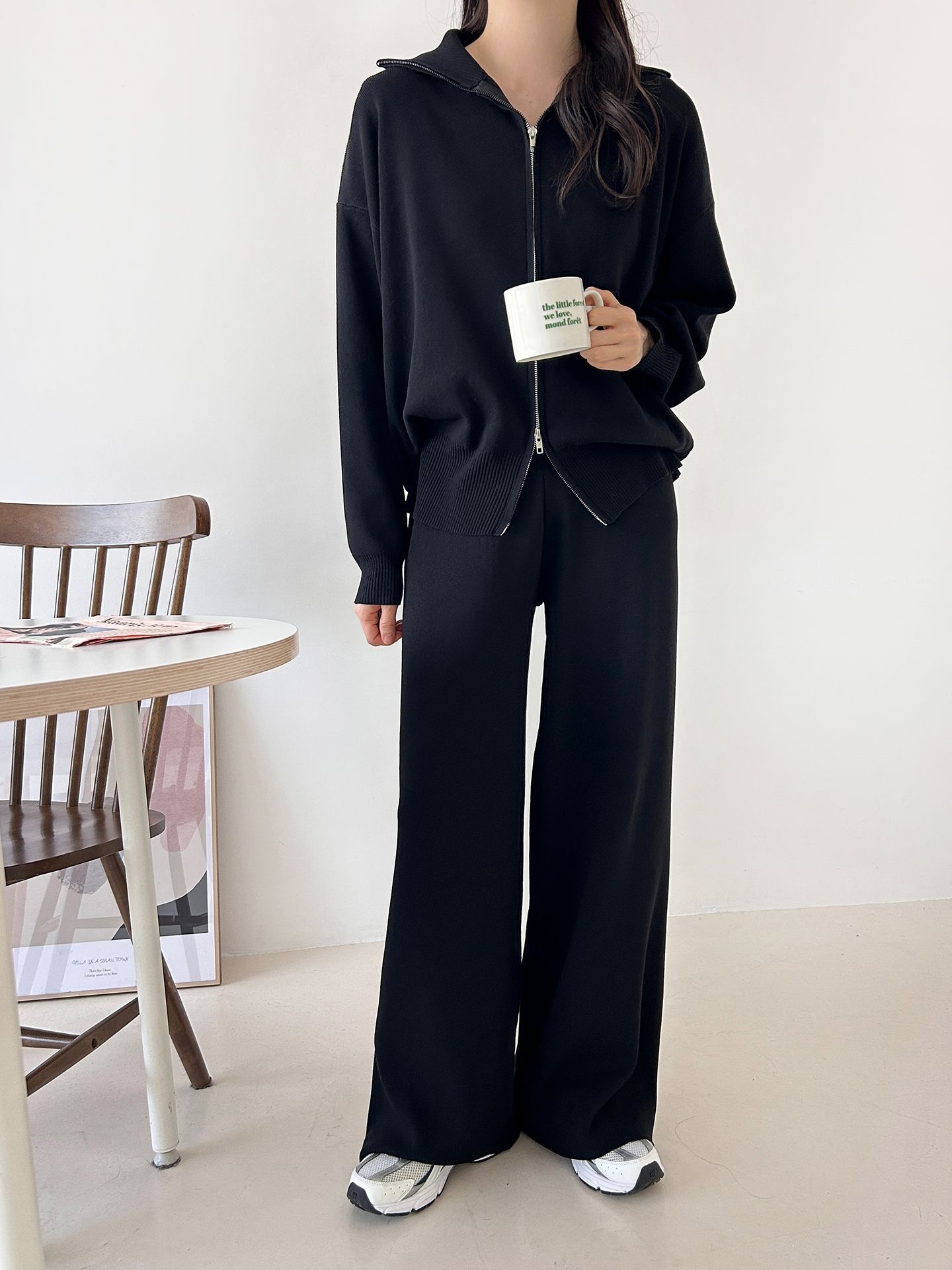 ジップアップハイネックダブルジップウエストゴムセットアップパンツカーディガン | 詳細画像32