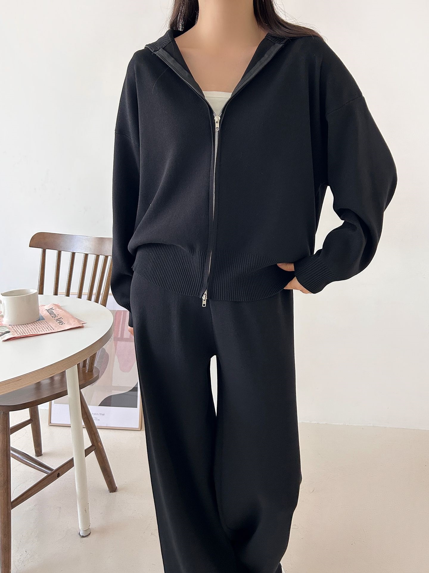 ジップアップハイネックダブルジップウエストゴムセットアップパンツカーディガン | 詳細画像33