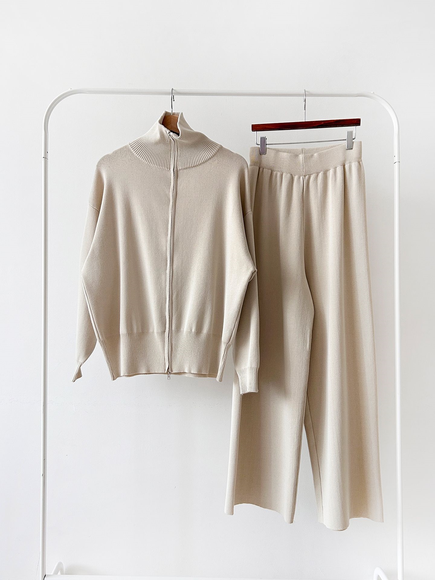 ジップアップハイネックダブルジップウエストゴムセットアップパンツカーディガン | 詳細画像36