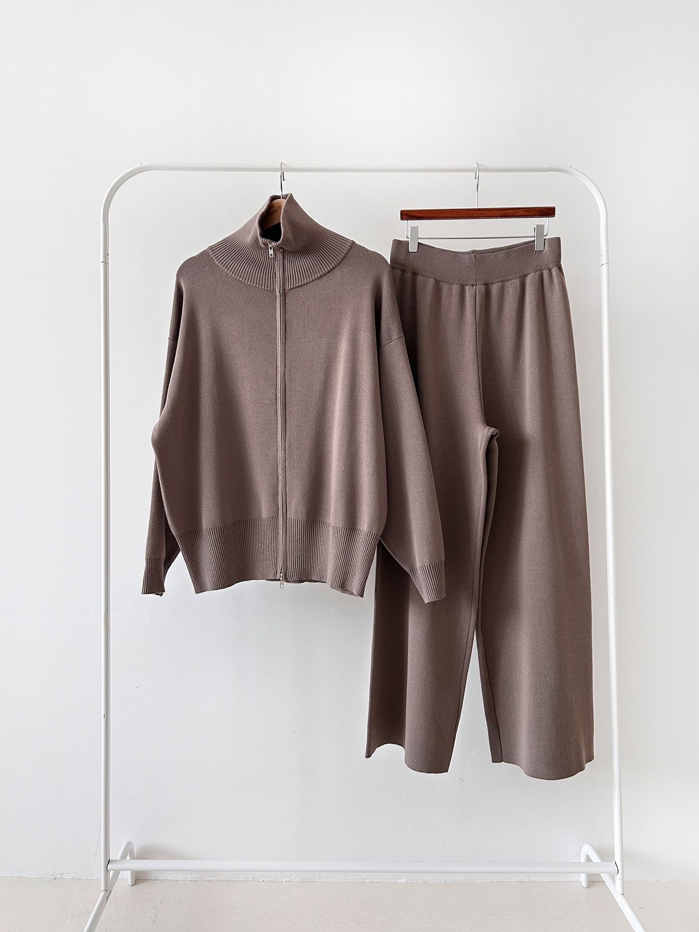 ジップアップハイネックダブルジップウエストゴムセットアップパンツカーディガン | 詳細画像37