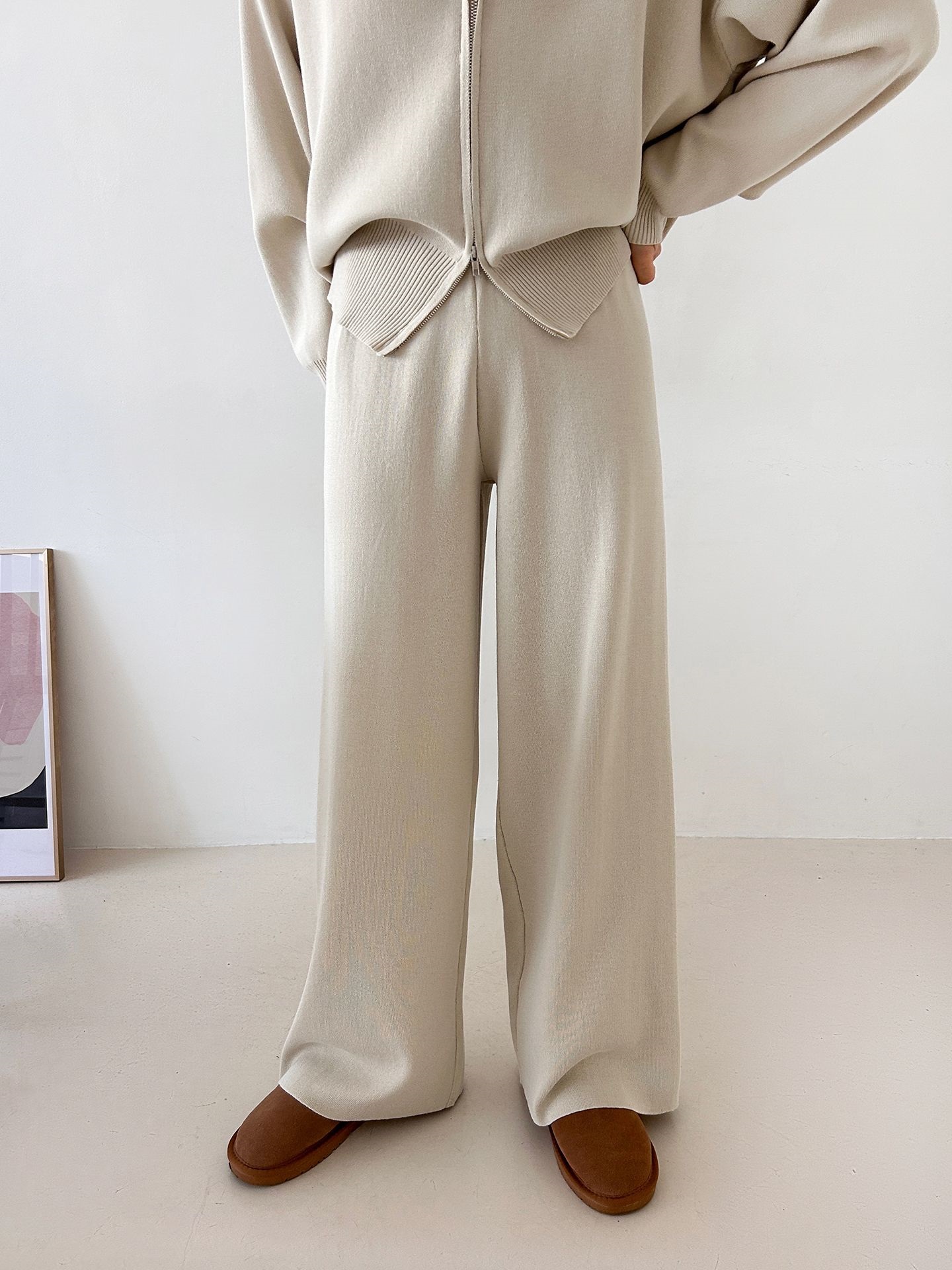 ジップアップハイネックダブルジップウエストゴムセットアップパンツカーディガン | 詳細画像6