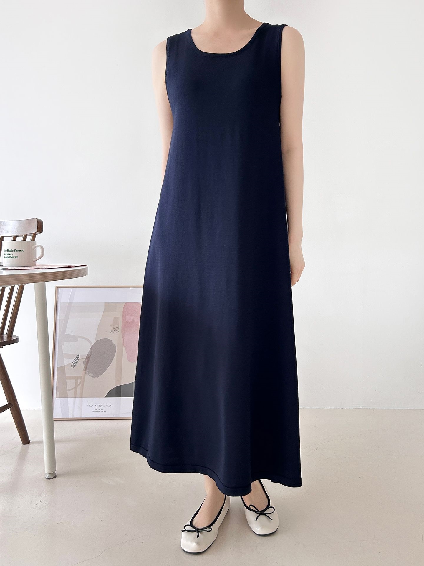 ニットラウンドネックベーシックロングワンピースカーディガンアンサンブル | 詳細画像7