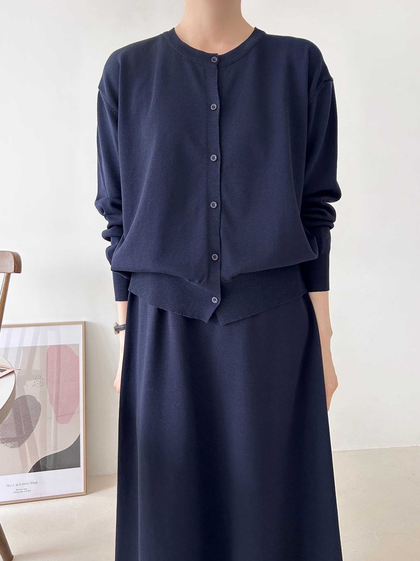 ニットラウンドネックベーシックロングワンピースカーディガンアンサンブル | 詳細画像4