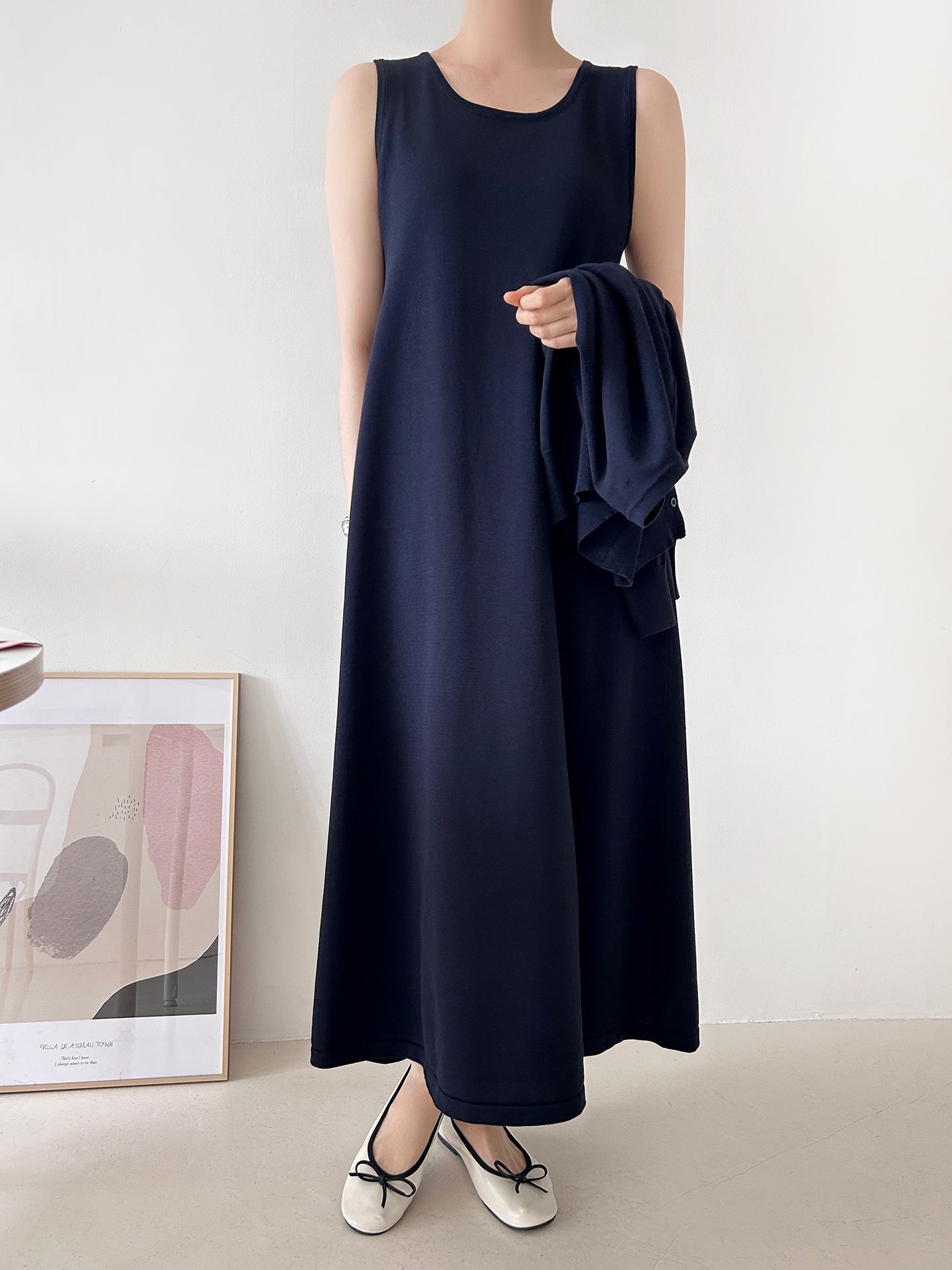 ニットラウンドネックベーシックロングワンピースカーディガンアンサンブル | 詳細画像6