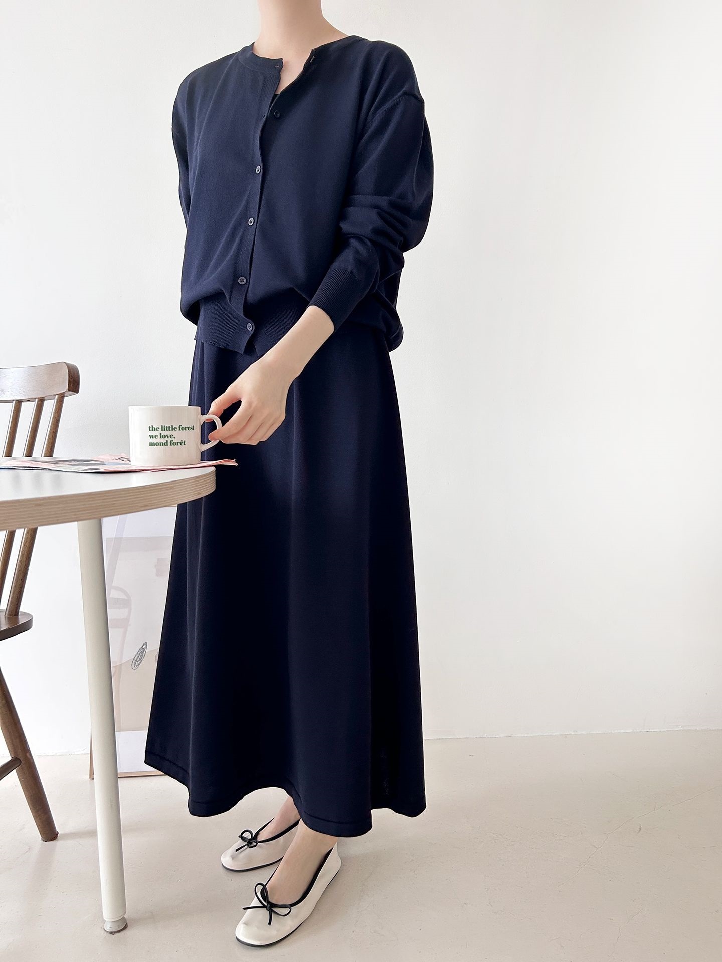 ニットラウンドネックベーシックロングワンピースカーディガンアンサンブル | 詳細画像8