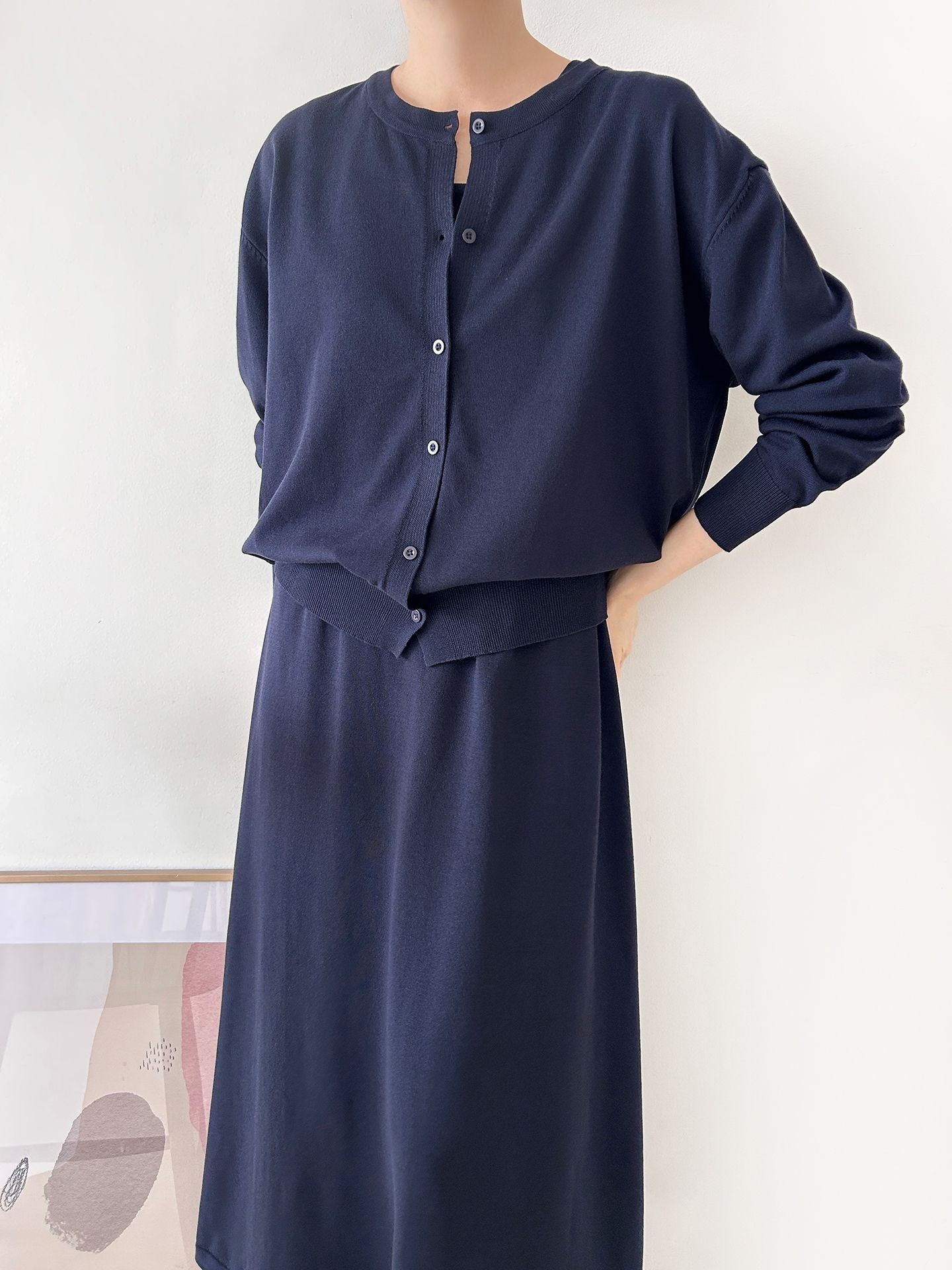 ニットラウンドネックベーシックロングワンピースカーディガンアンサンブル | 詳細画像11