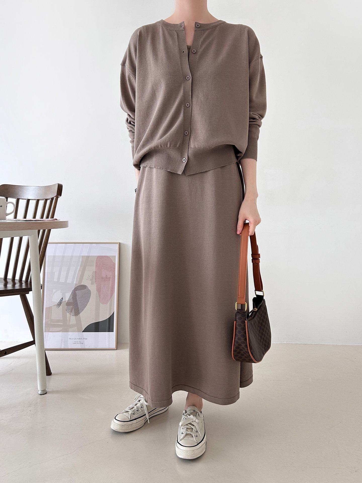 ニットラウンドネックベーシックロングワンピースカーディガンアンサンブル | 詳細画像21