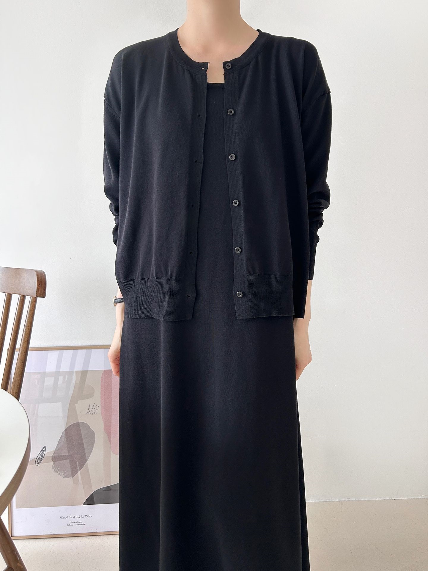 ニットラウンドネックベーシックロングワンピースカーディガンアンサンブル | 詳細画像16