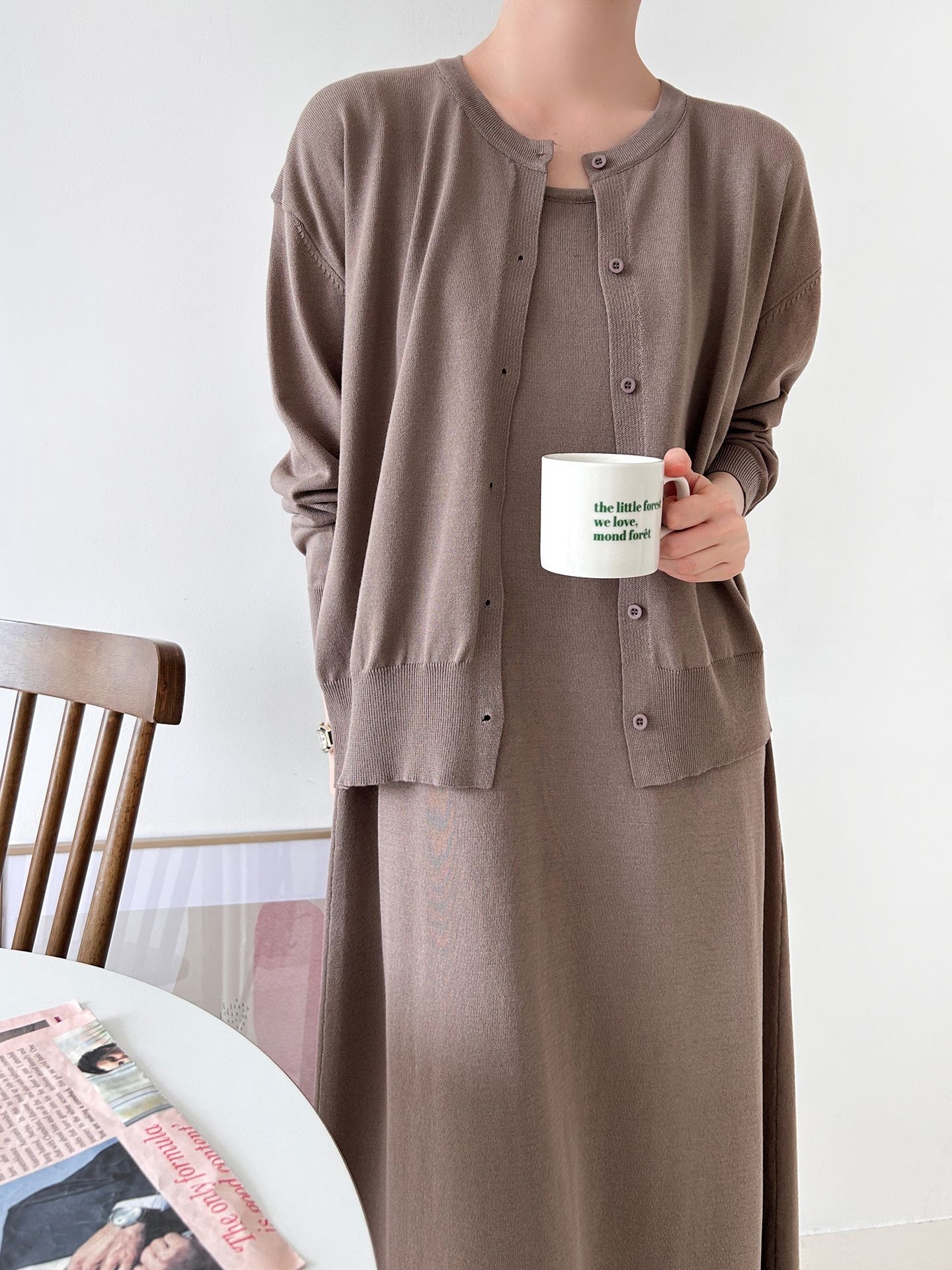 ニットラウンドネックベーシックロングワンピースカーディガンアンサンブル | 詳細画像19