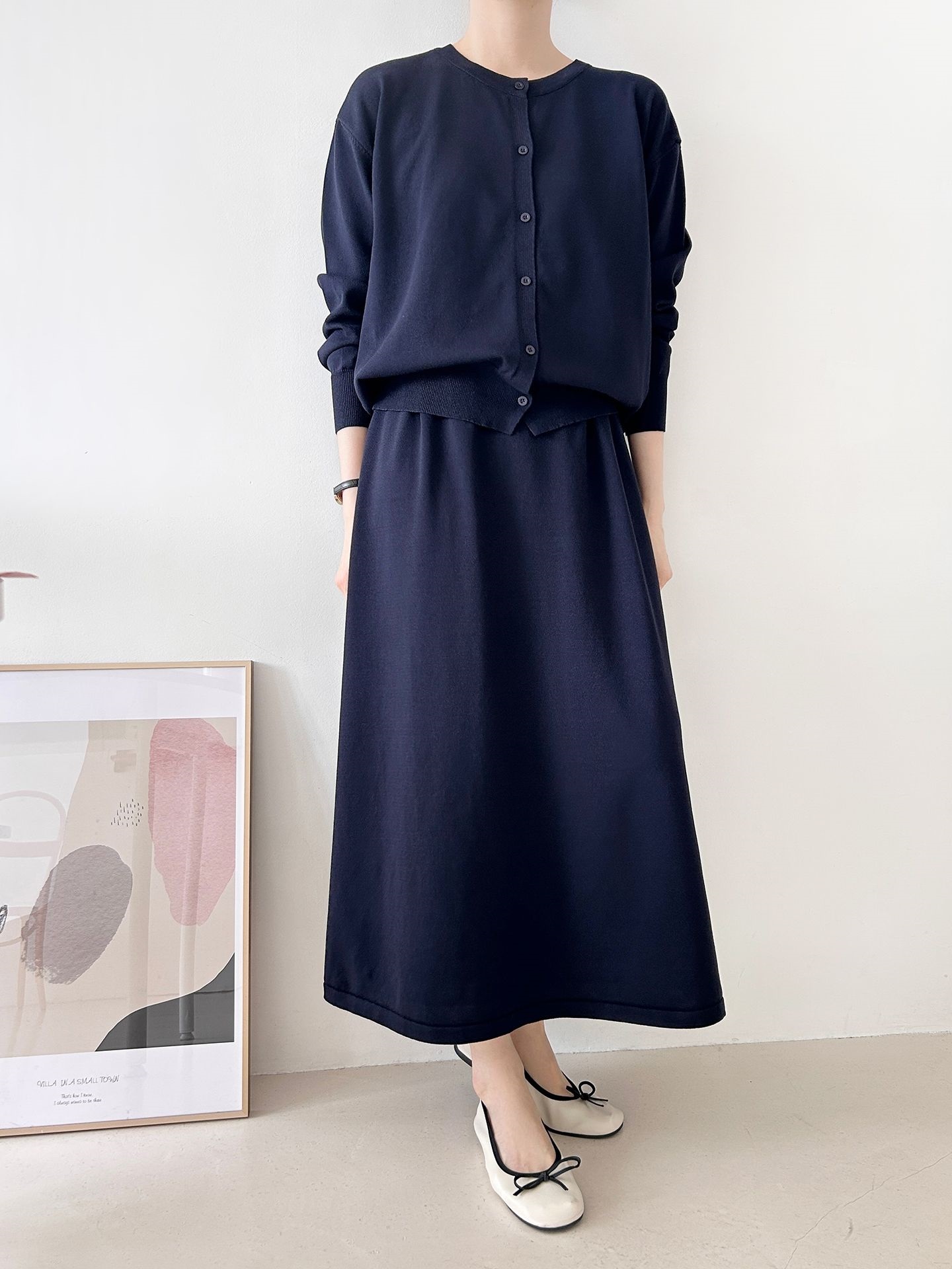 ニットラウンドネックベーシックロングワンピースカーディガンアンサンブル | 詳細画像12