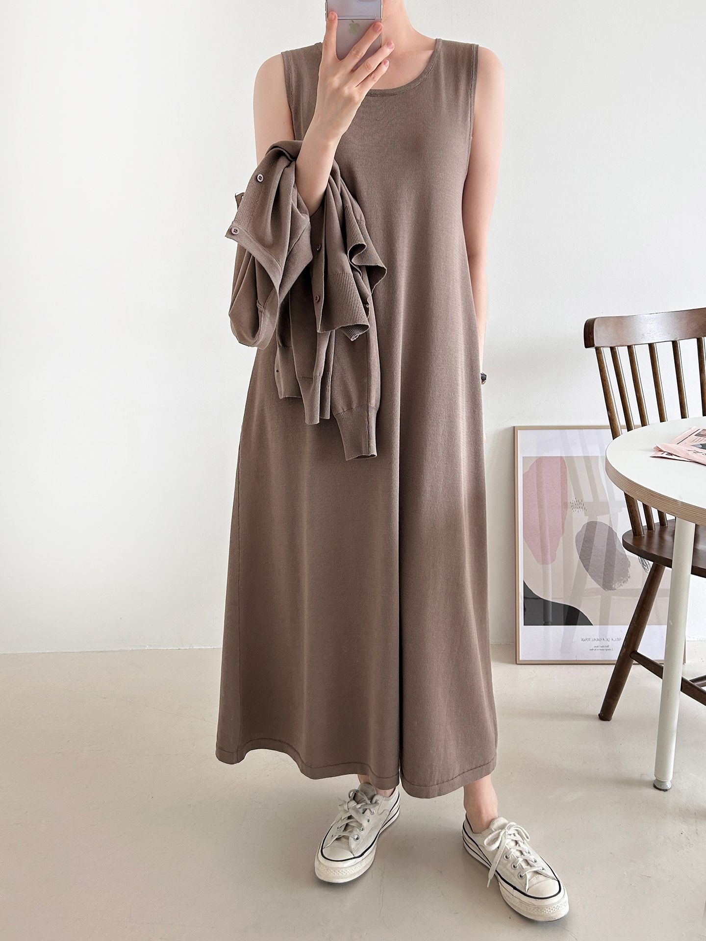 ニットラウンドネックベーシックロングワンピースカーディガンアンサンブル | 詳細画像22