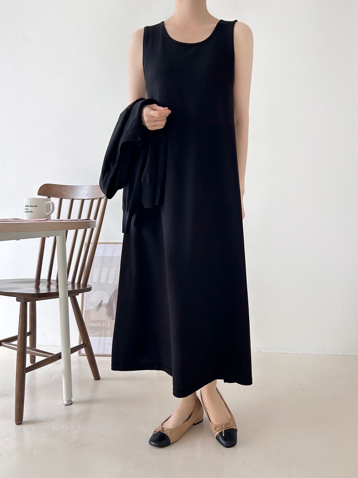 ニットラウンドネックベーシックロングワンピースカーディガンアンサンブル | 詳細画像28