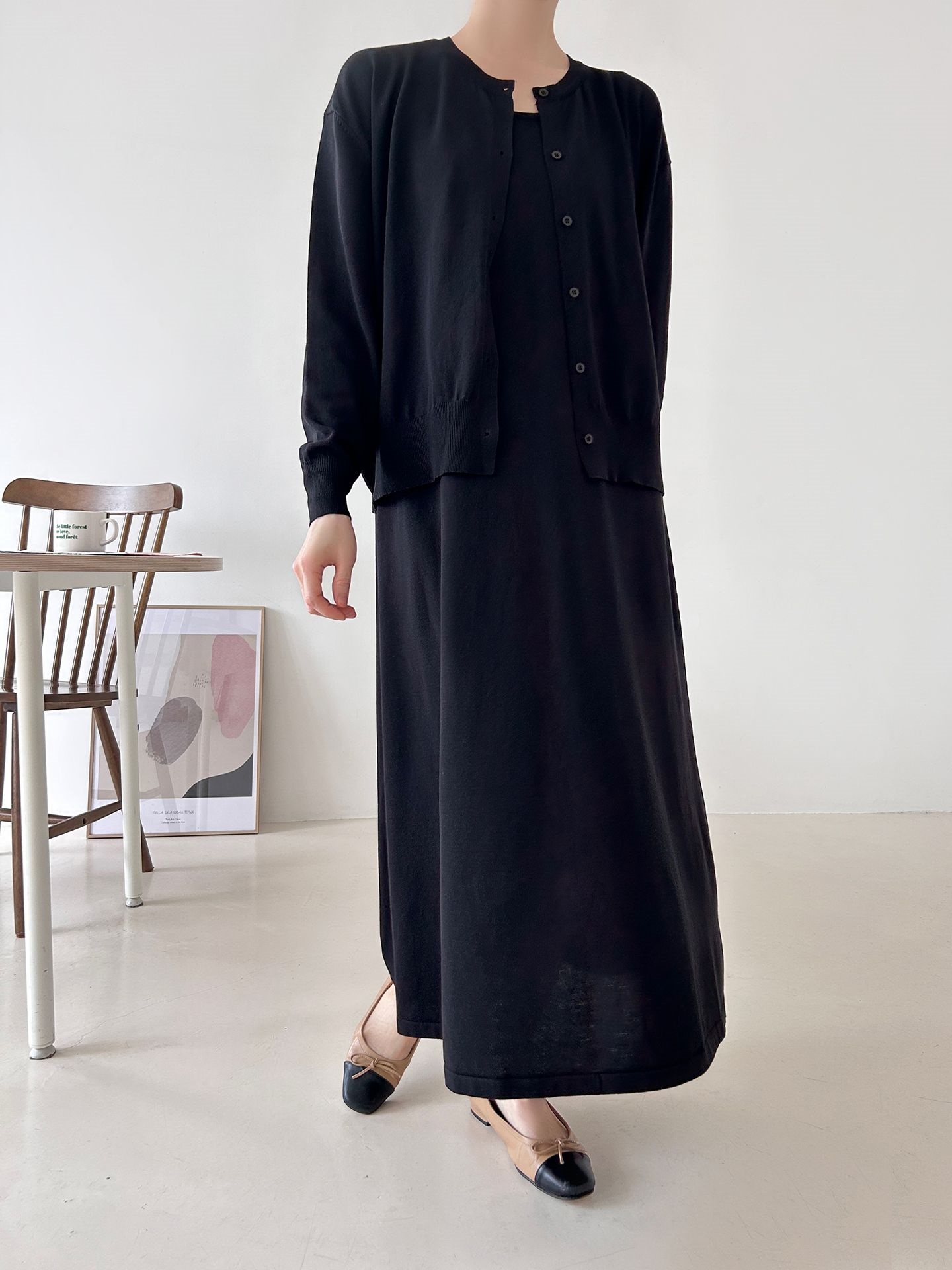 ニットラウンドネックベーシックロングワンピースカーディガンアンサンブル | 詳細画像29