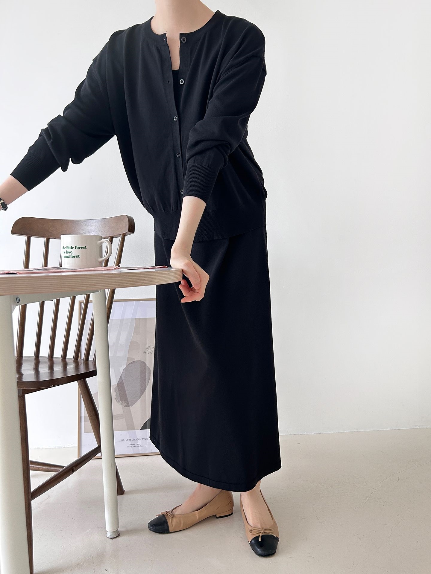 ニットラウンドネックベーシックロングワンピースカーディガンアンサンブル | 詳細画像34