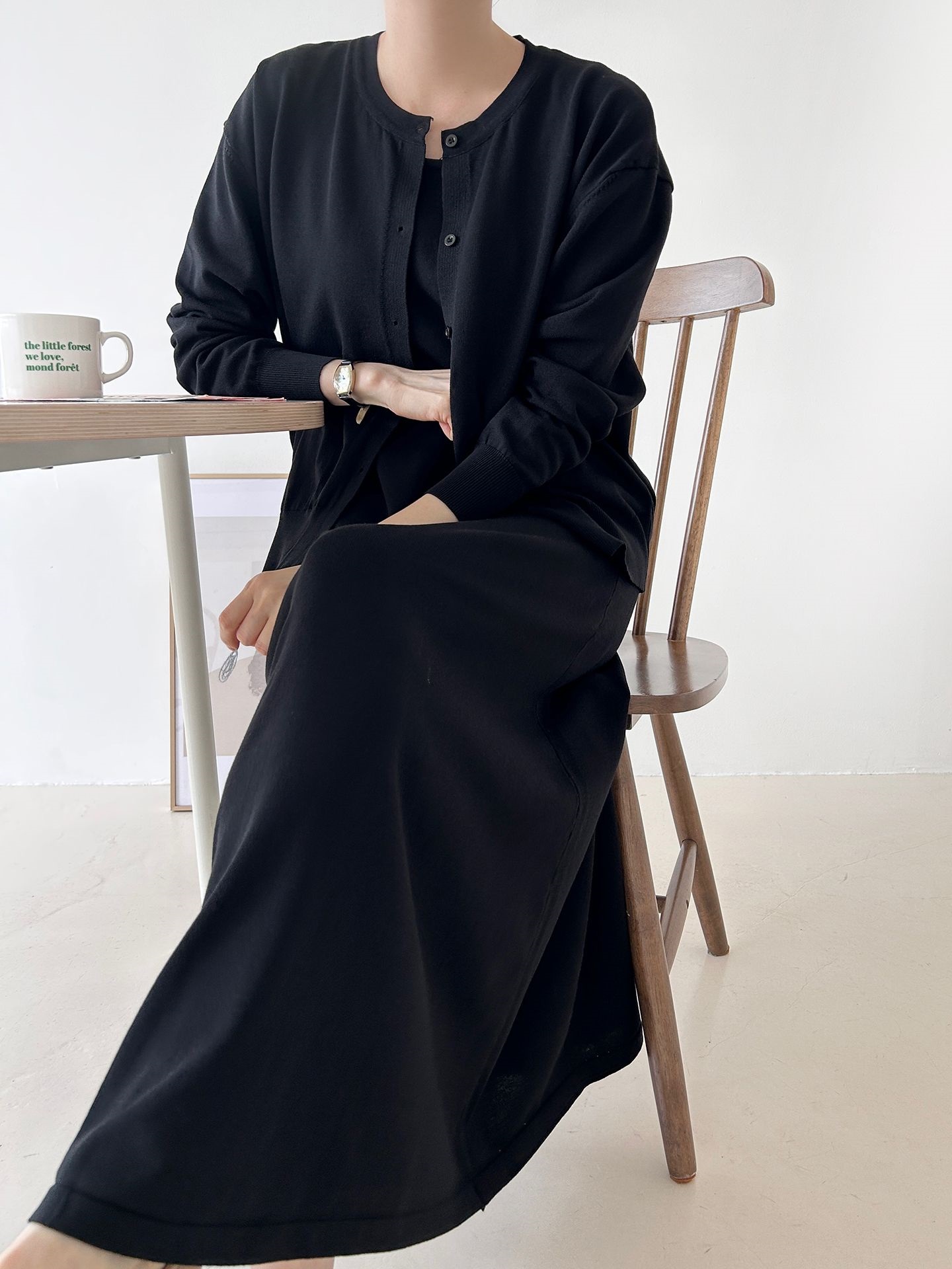 ニットラウンドネックベーシックロングワンピースカーディガンアンサンブル | 詳細画像31