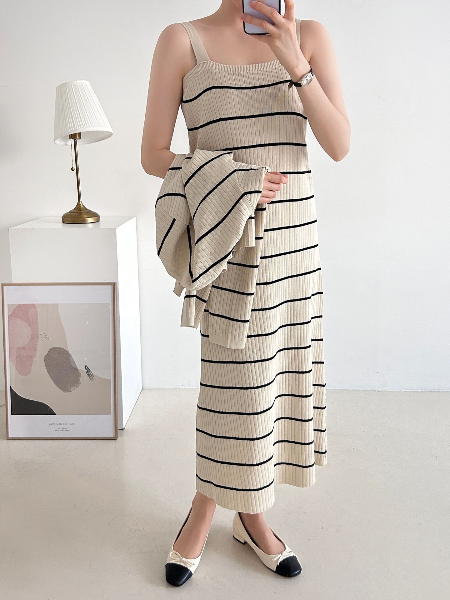 ニットラウンドネックボーダーワンピースカーディガンアンサンブル | 詳細画像22