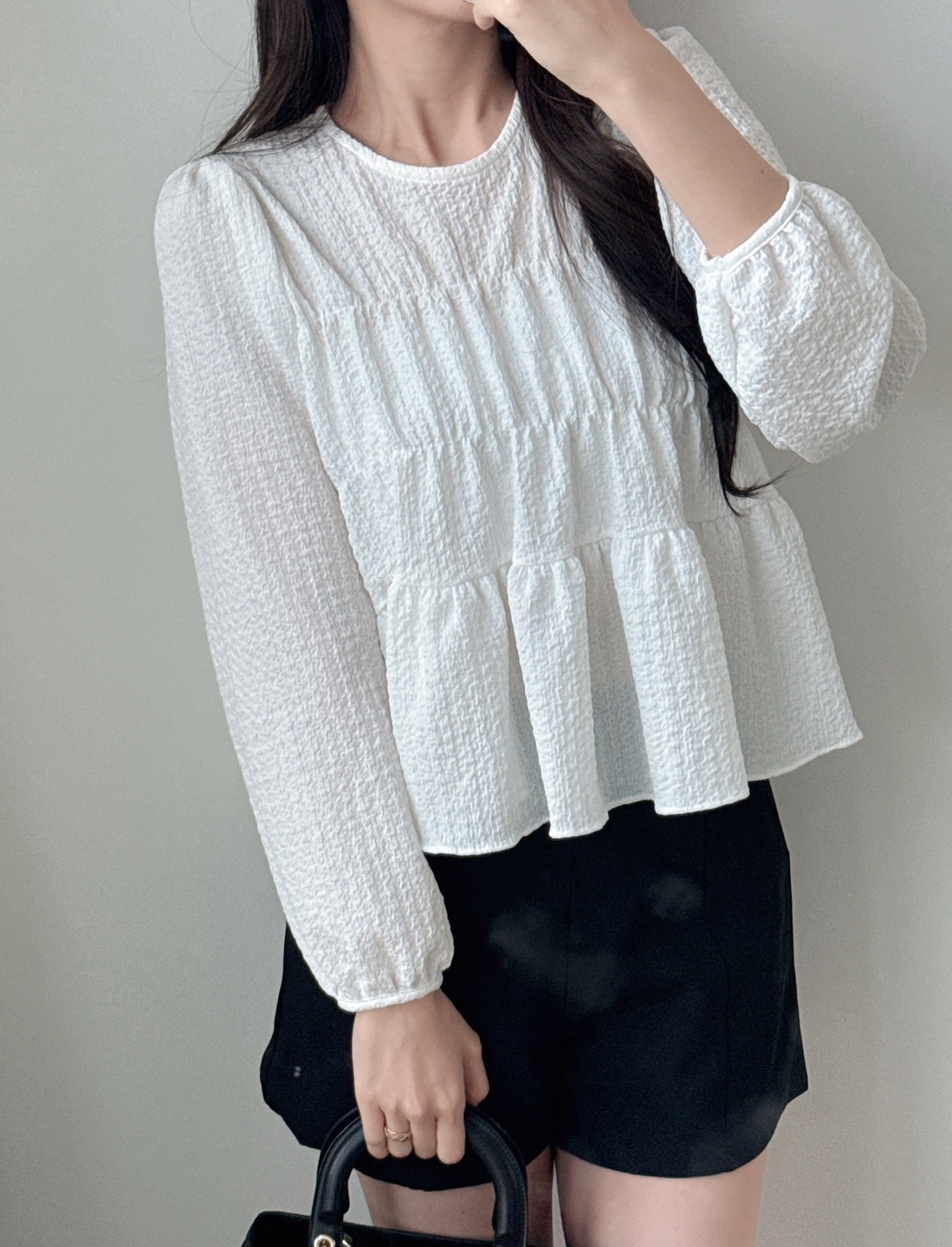 ラウンドネックティアード長袖ブラウス | 詳細画像2