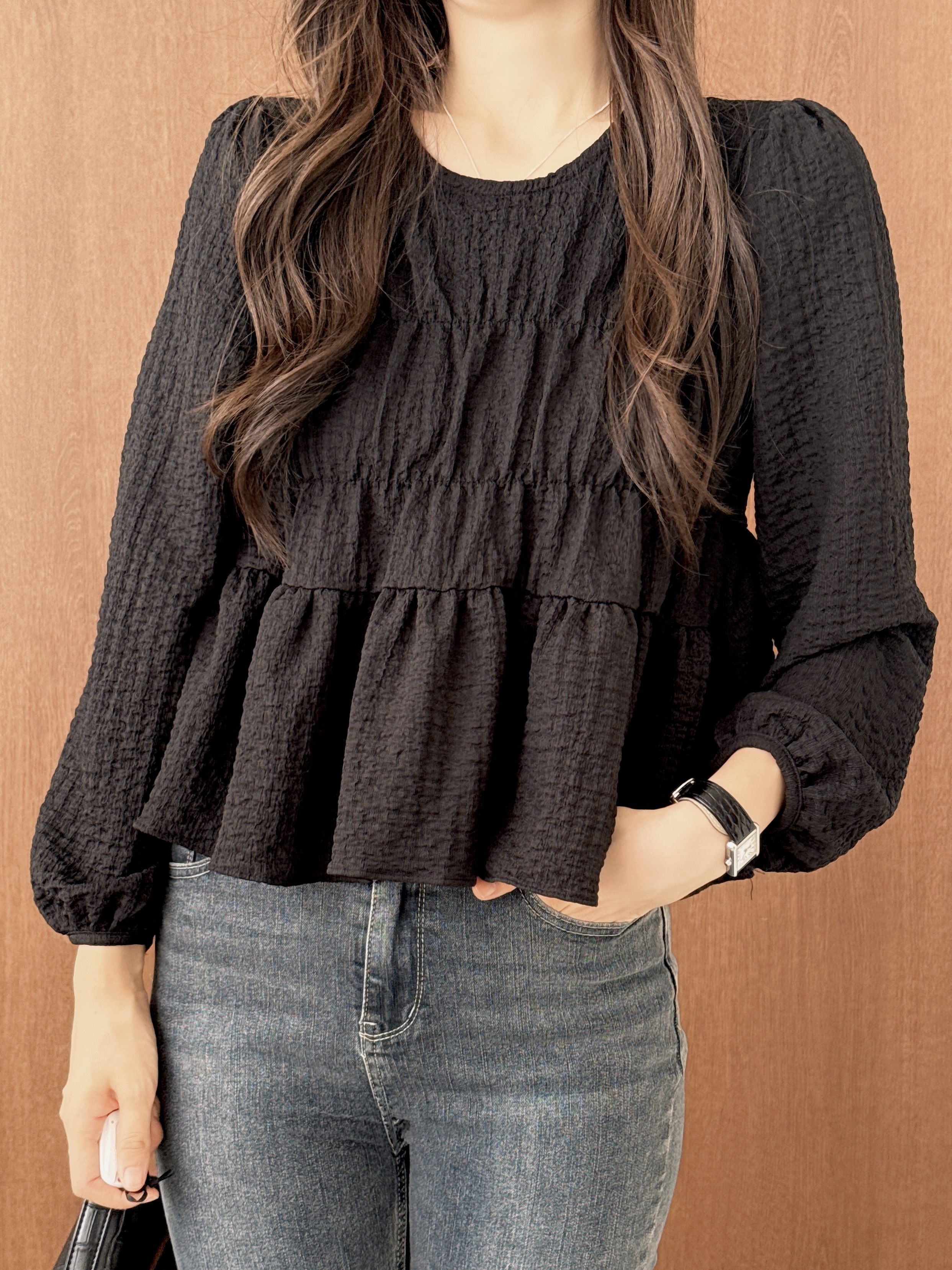 ラウンドネックティアード長袖ブラウス | 詳細画像3