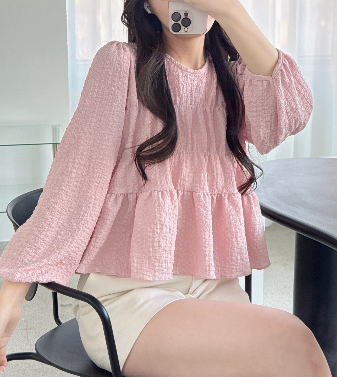 ラウンドネックティアード長袖ブラウス | 詳細画像4