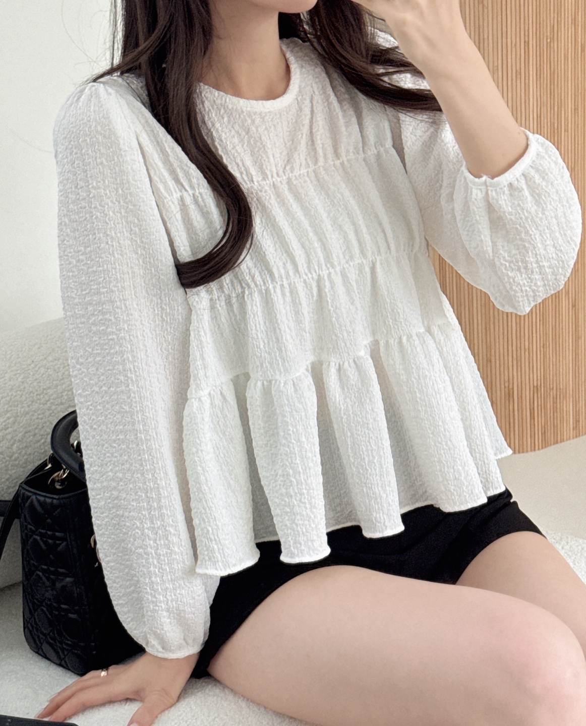 ラウンドネックティアード長袖ブラウス | 詳細画像5