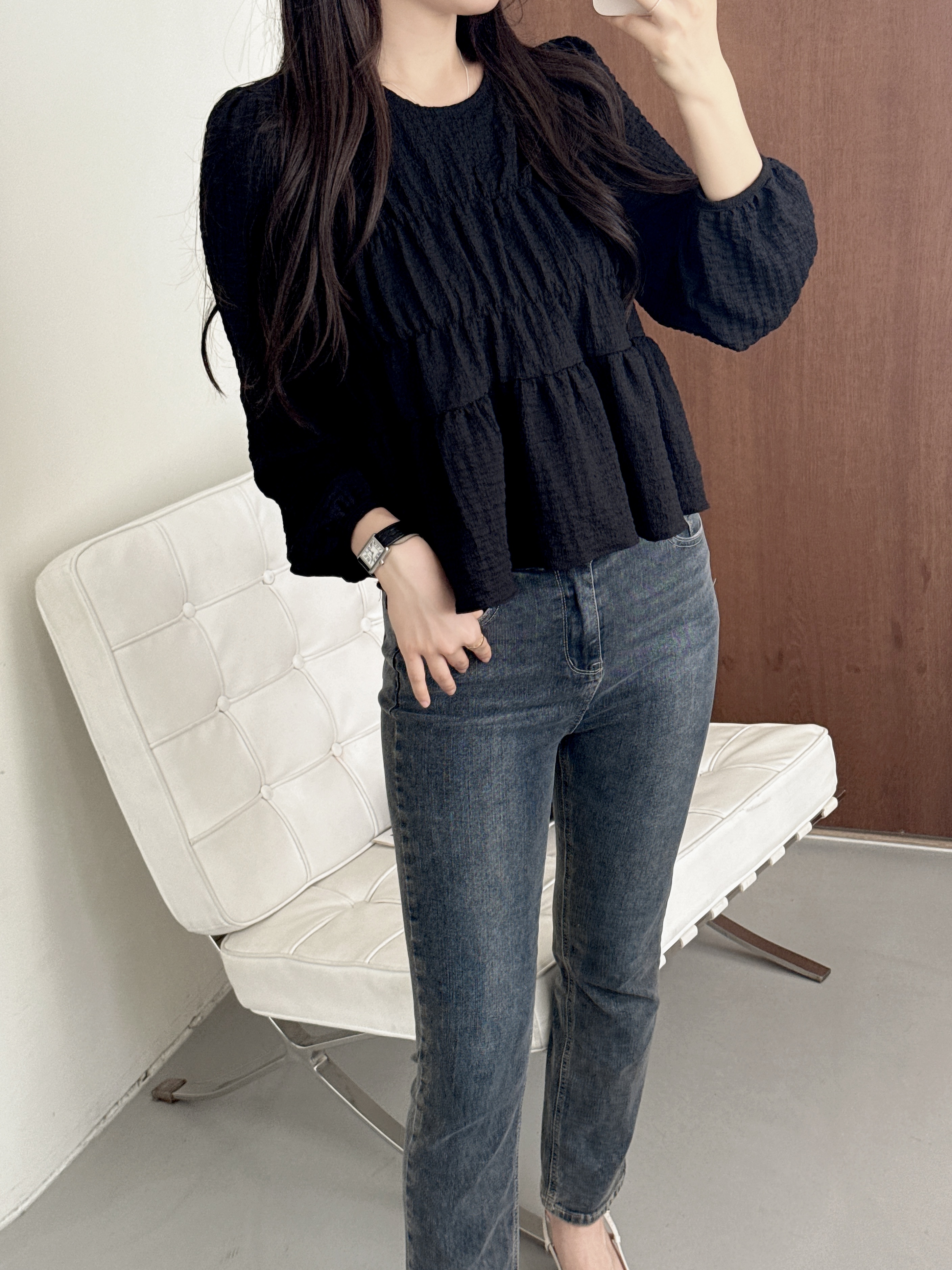 ラウンドネックティアード長袖ブラウス | 詳細画像6