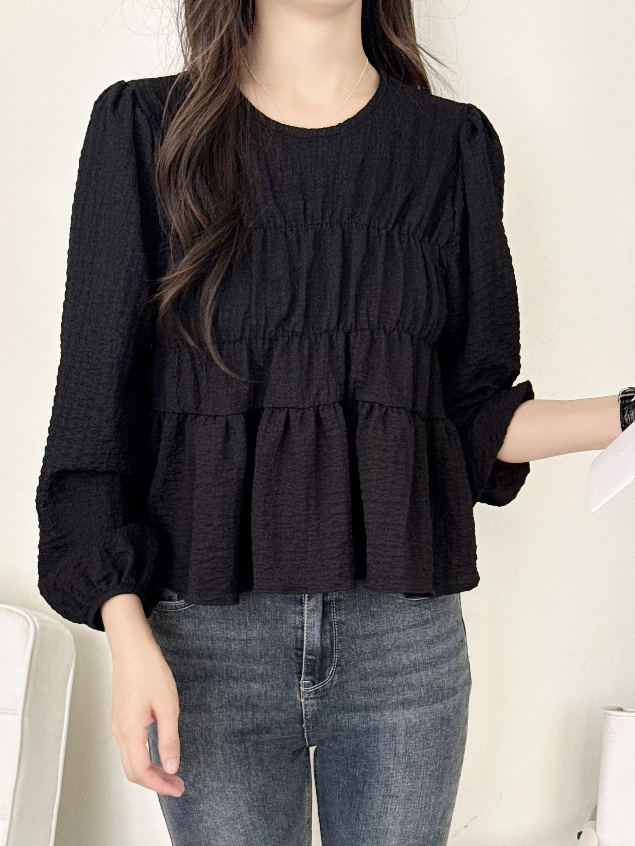 ラウンドネックティアード長袖ブラウス | 詳細画像8