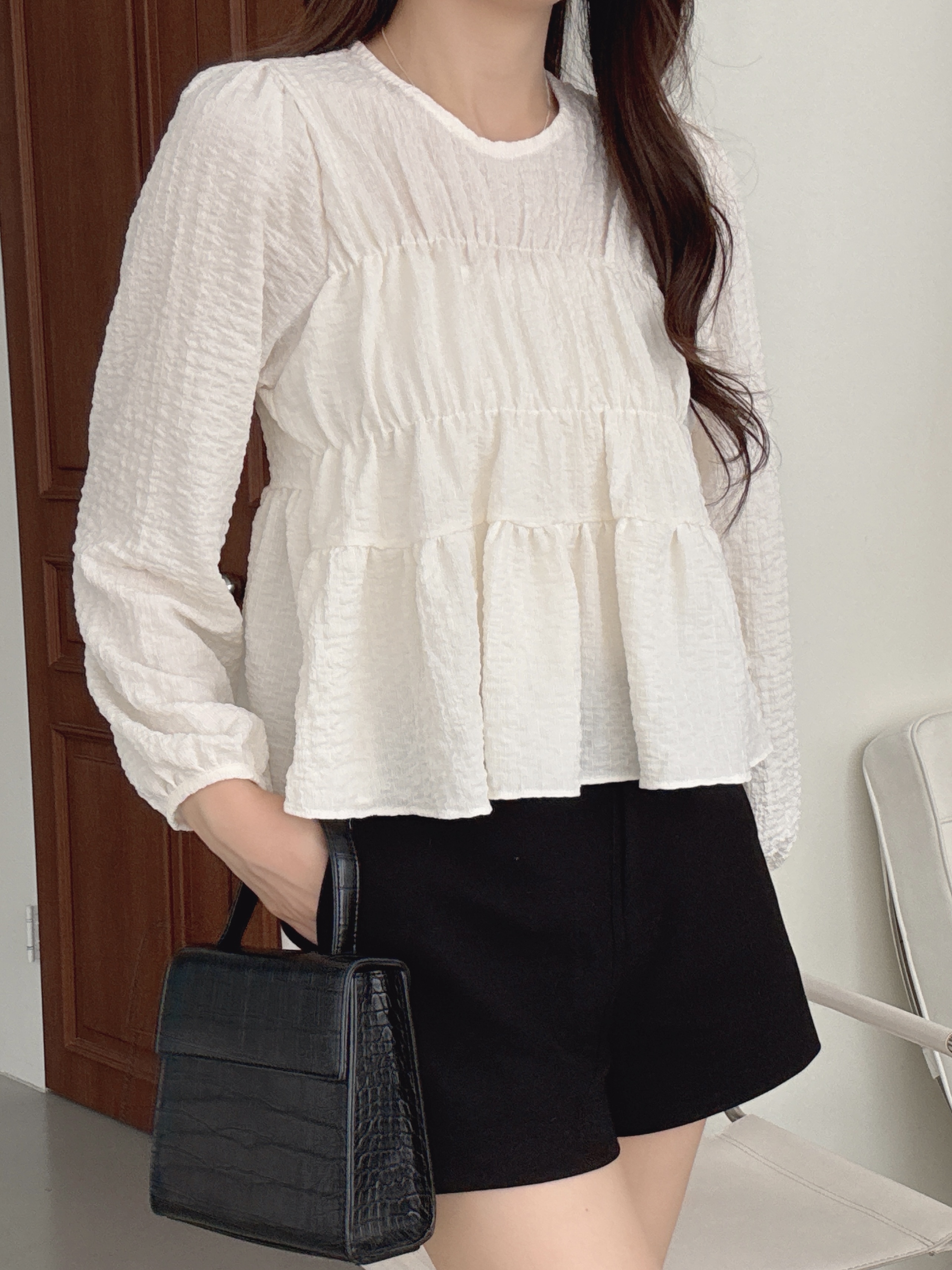 ラウンドネックティアード長袖ブラウス | 詳細画像9