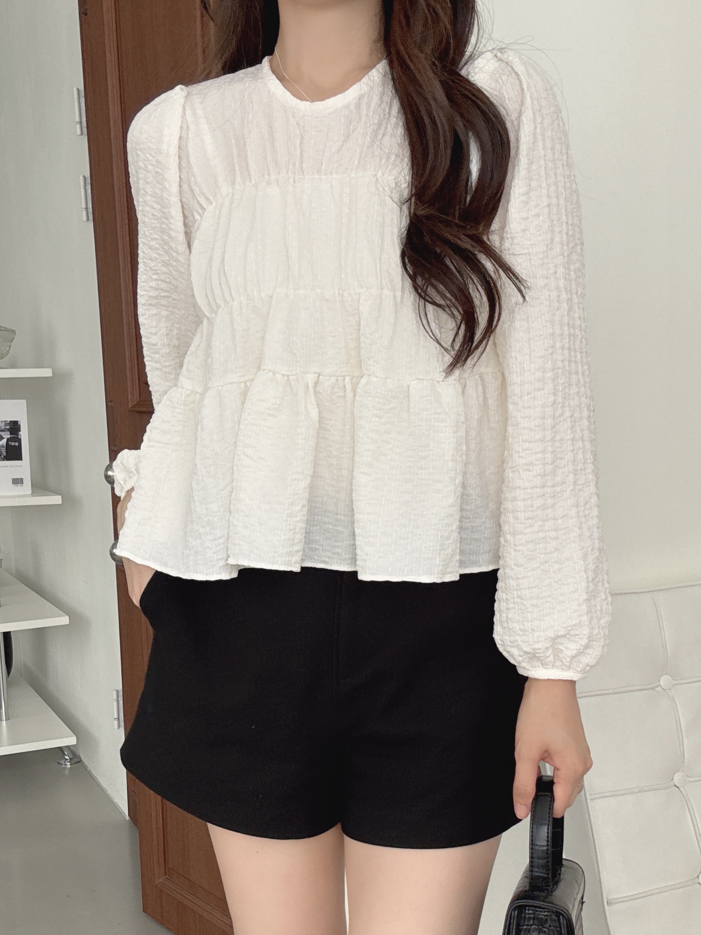 ラウンドネックティアード長袖ブラウス | 詳細画像13