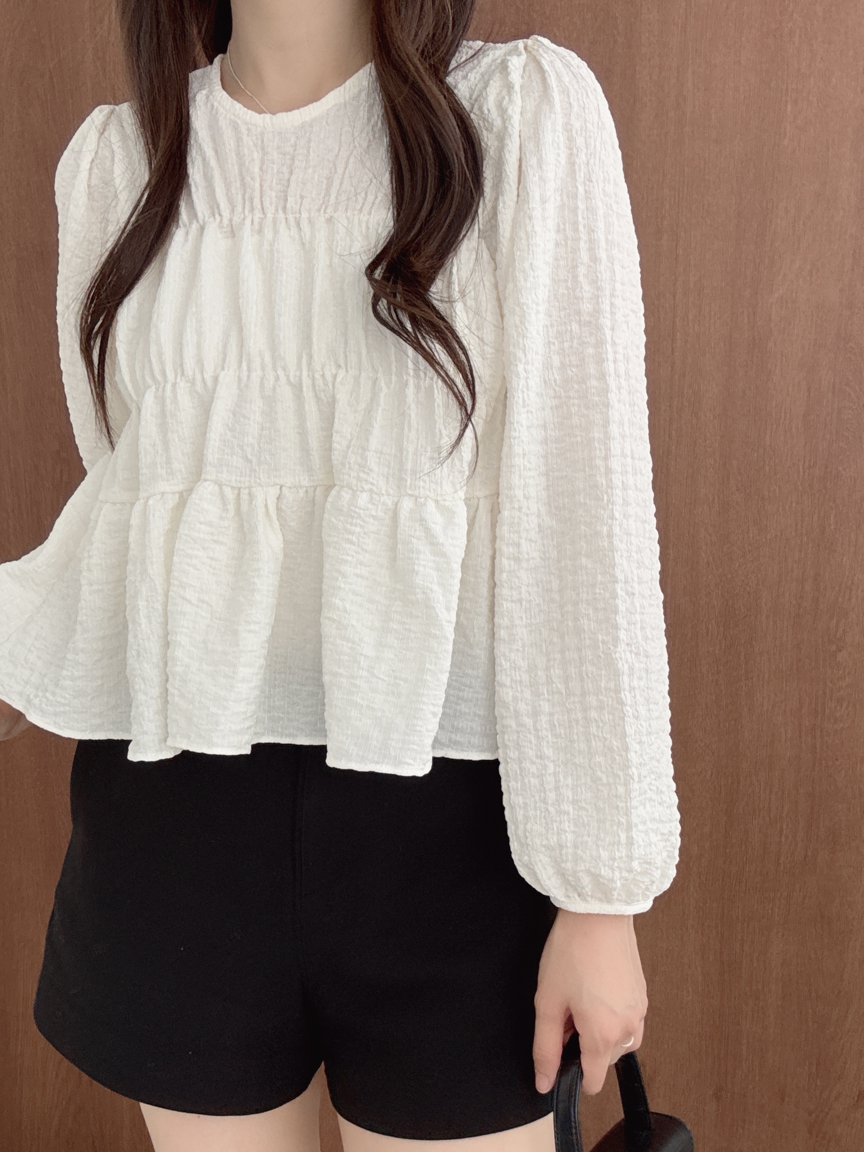 ラウンドネックティアード長袖ブラウス | 詳細画像12